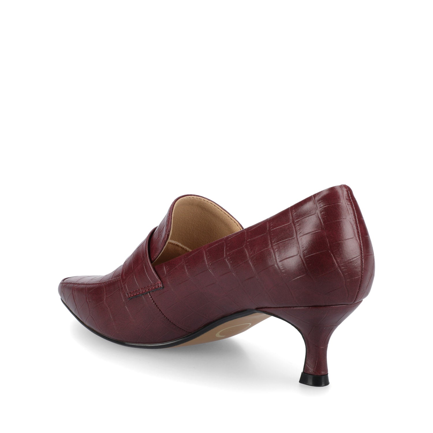 CELINA KITTEN LOAFER HEELS IN CROCO STATEMENT - Oxblood Nubuck