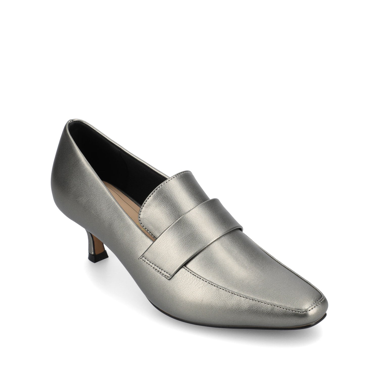 CELINA KITTEN LOAFER HEELS IN CROCO STATEMENT WIDE - Pewter