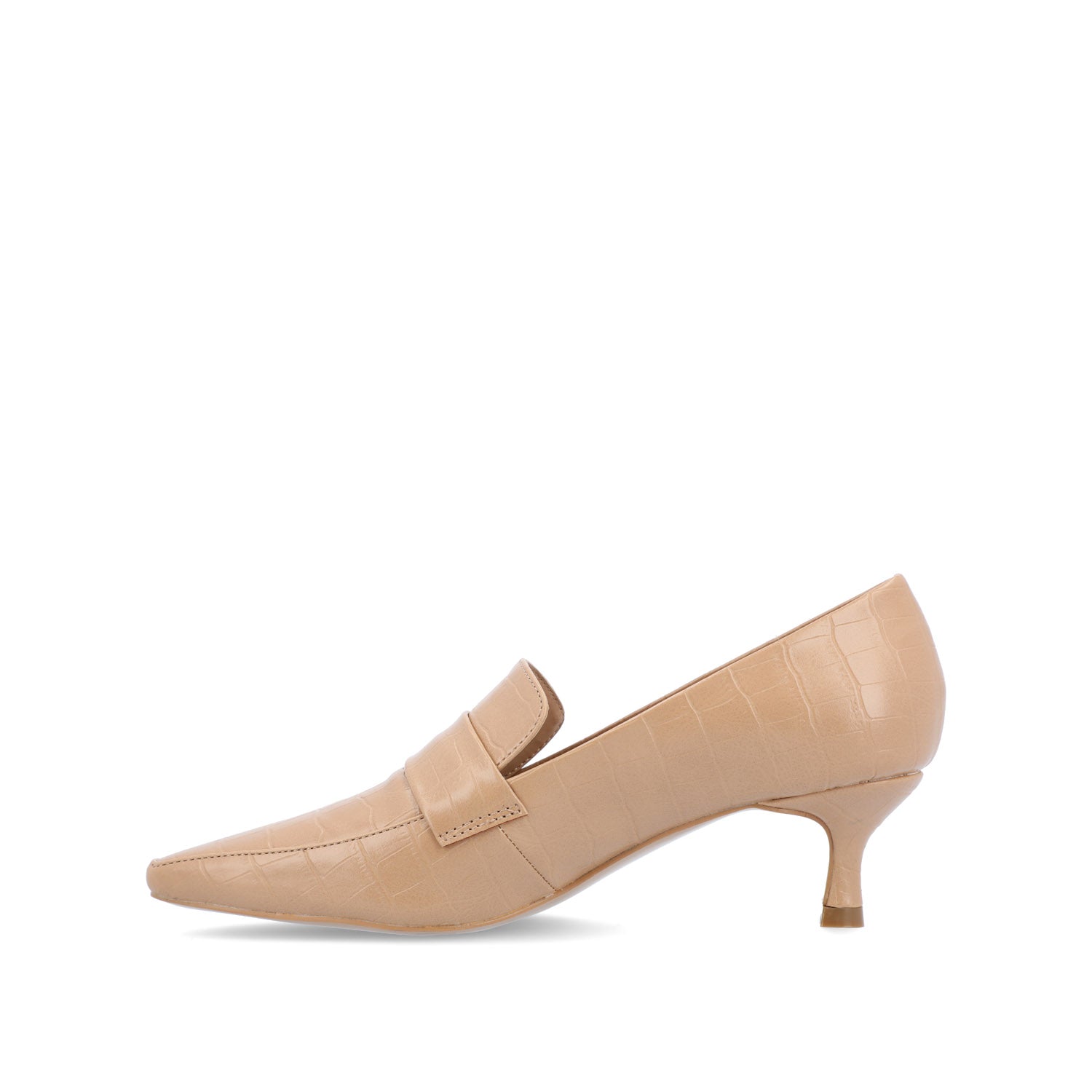 CELINA KITTEN LOAFER HEELS IN CROCO - Tan