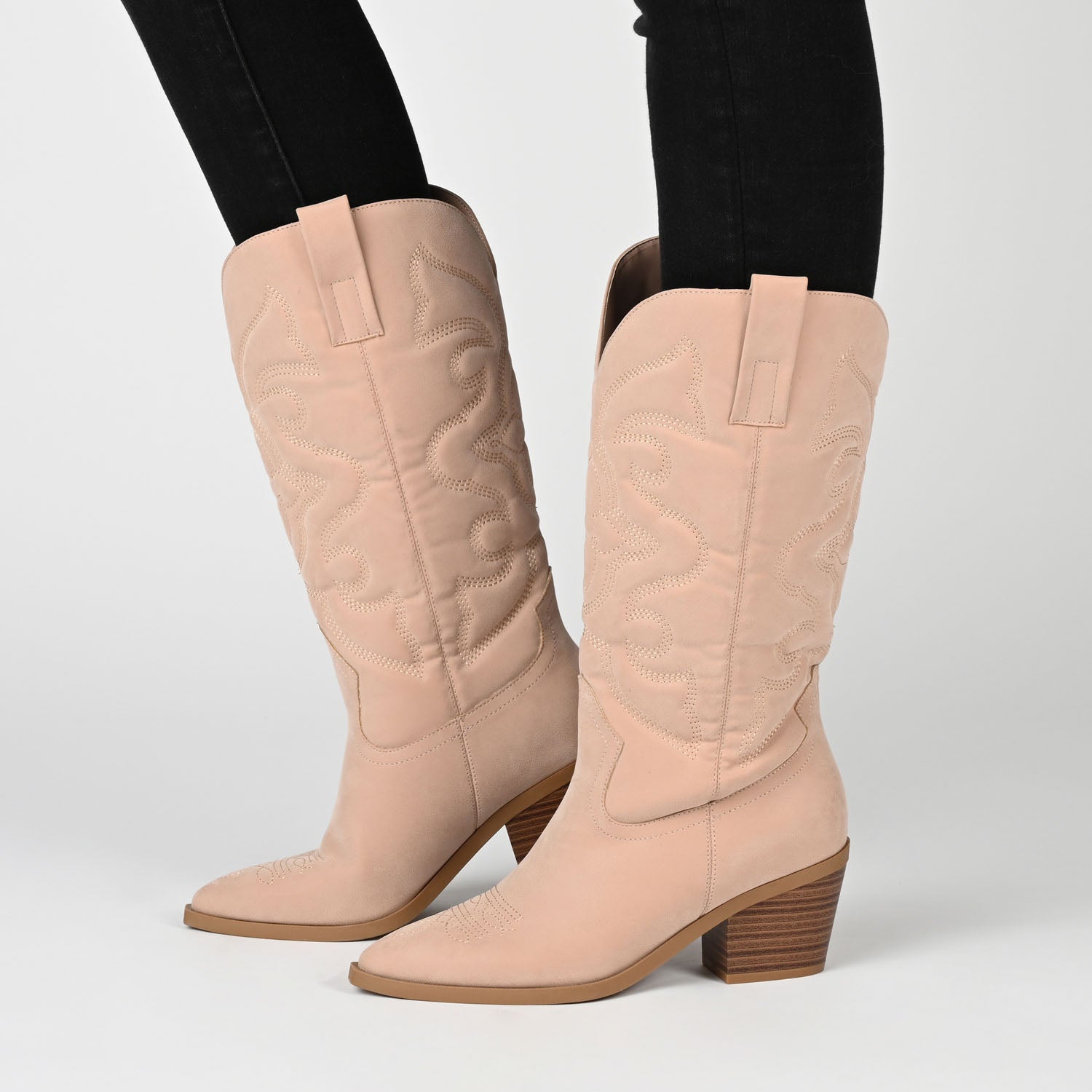 CHANTRY COWGIRL VEGAN LEATHER BOOTS IN WIDE CALF