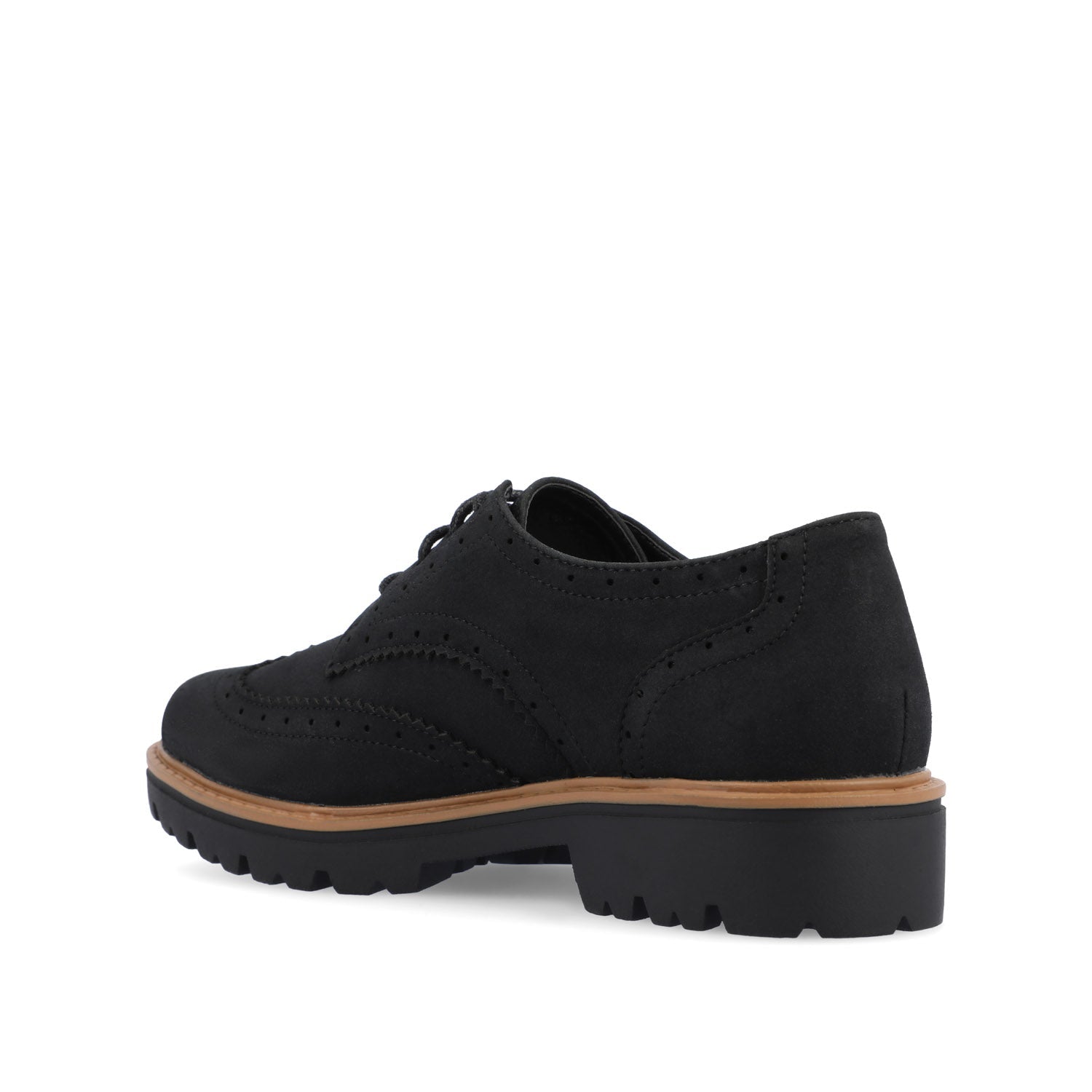 CLAUDIYA OXFORD LOAFER FLATS IN WIDE - Black Faux Suede