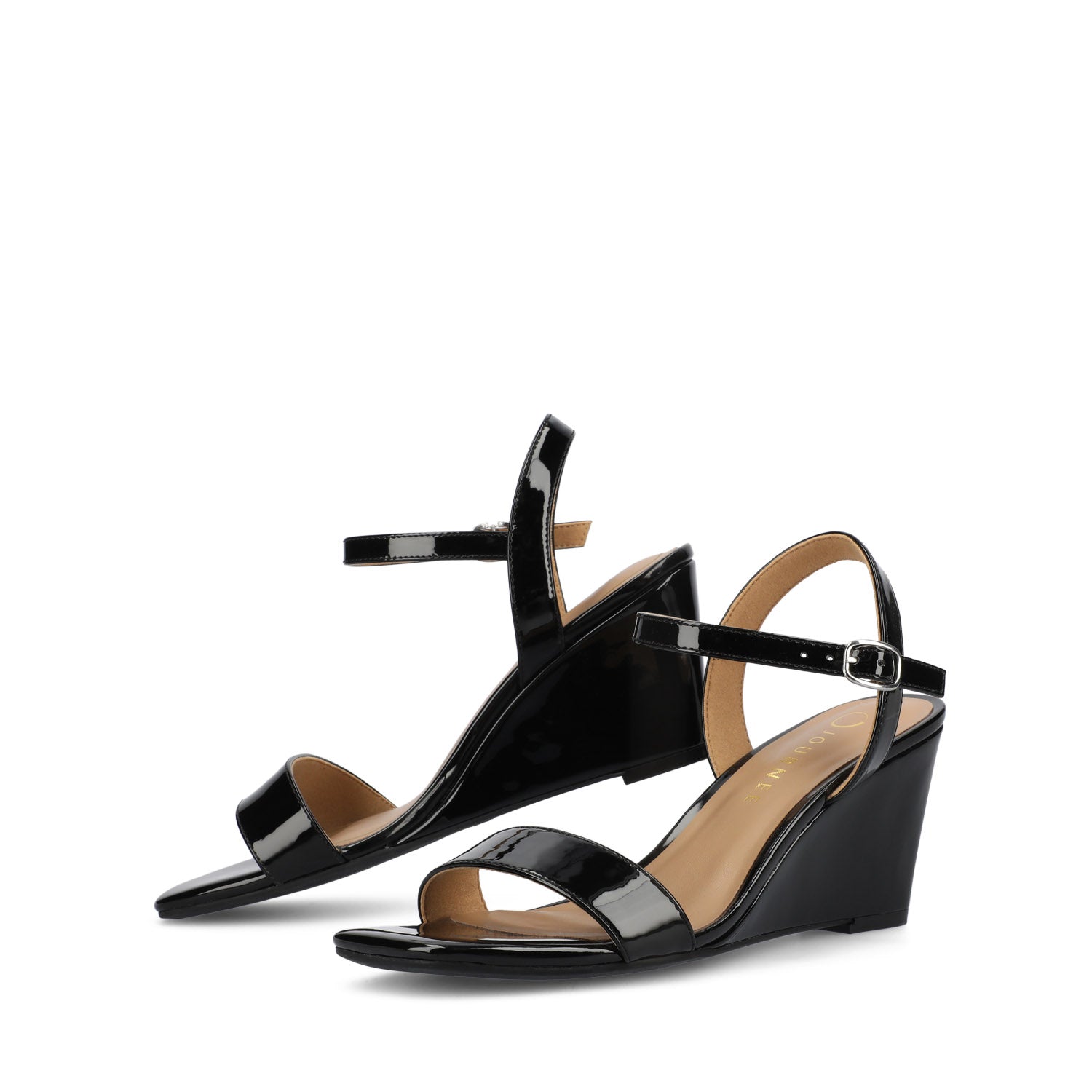CLAYR STRAPPY WEDGE HEELS IN PATENT - Black Patent