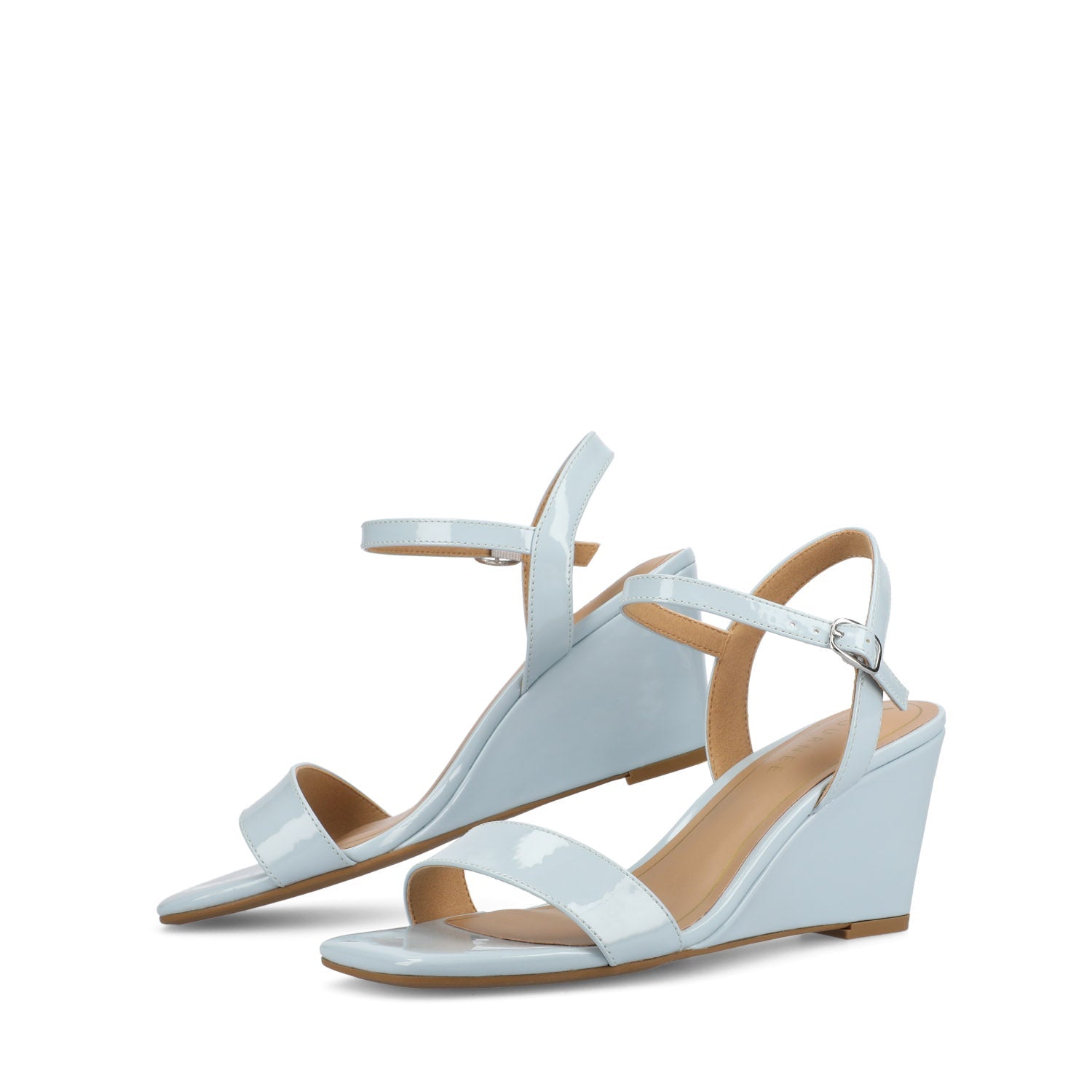 CLAYR STRAPPY WEDGE HEELS IN PATENT - Blue Patent