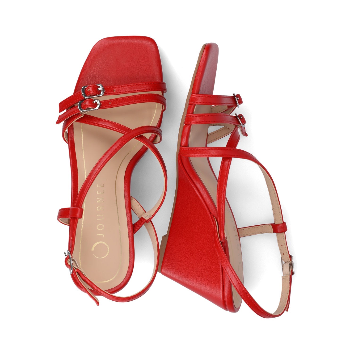 CLINNNE MULTI STRAP WEDGE SANDALS - Red