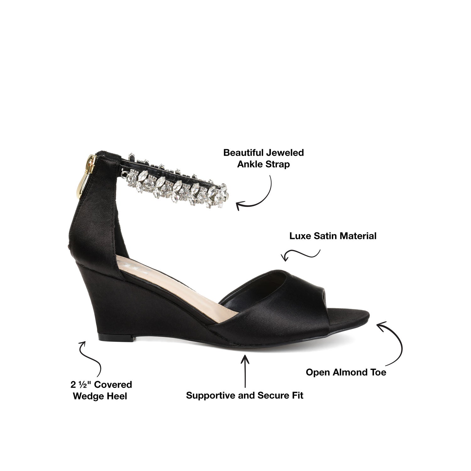 CONNOR STRAPPY WEDGE HEELS IN SATIN - Black