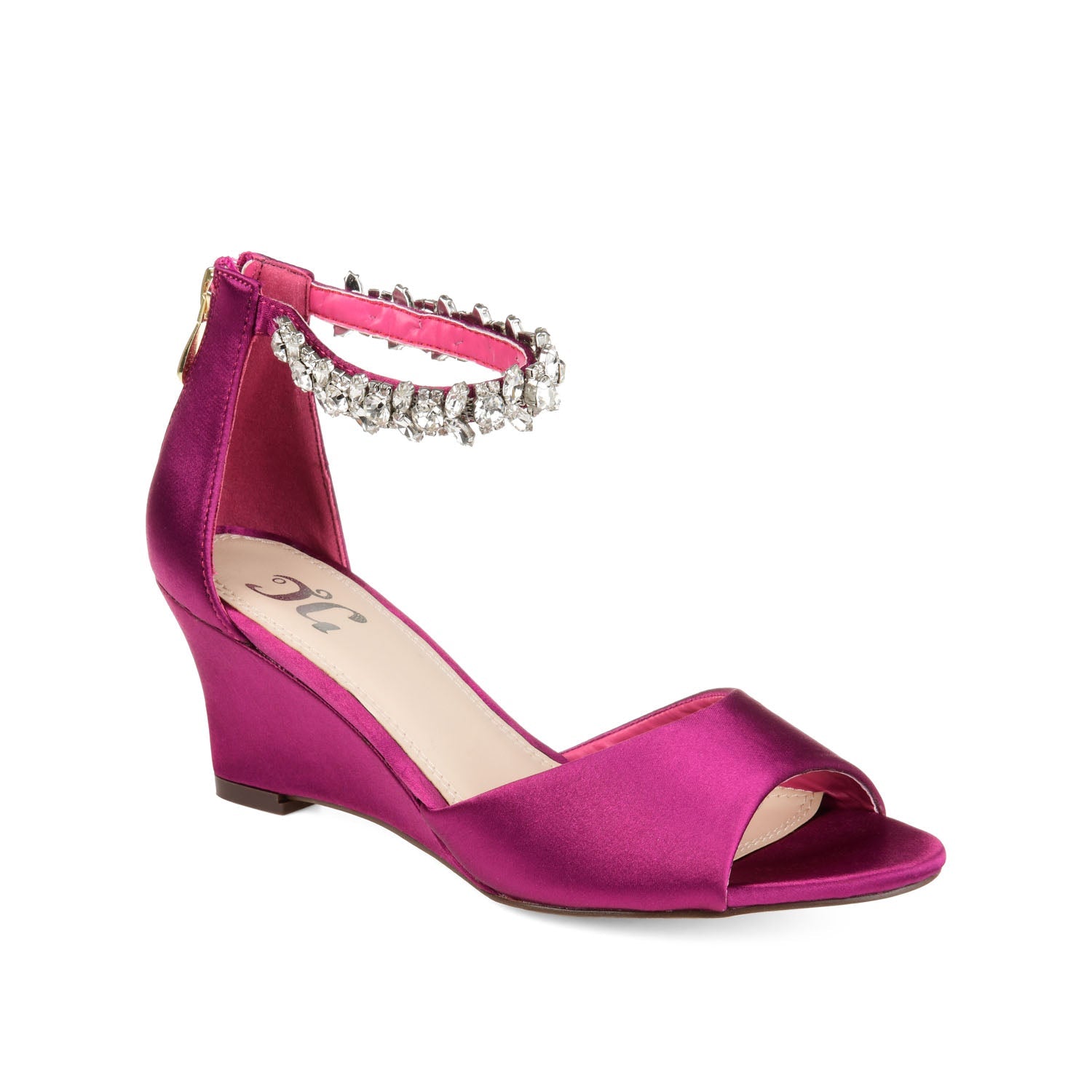 CONNOR STRAPPY WEDGE HEELS IN SATIN - Berry