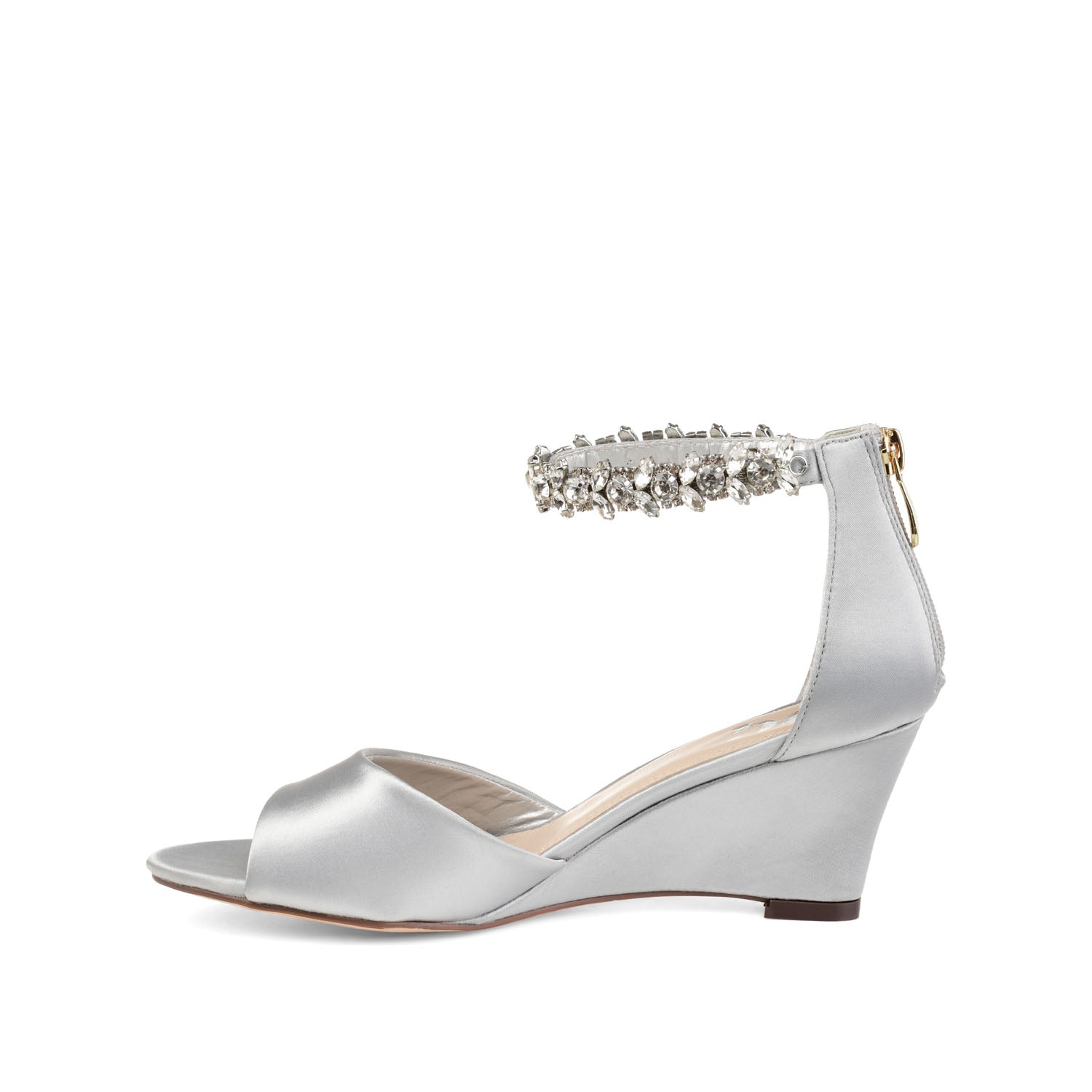 CONNOR STRAPPY WEDGE HEELS IN SATIN - Silver