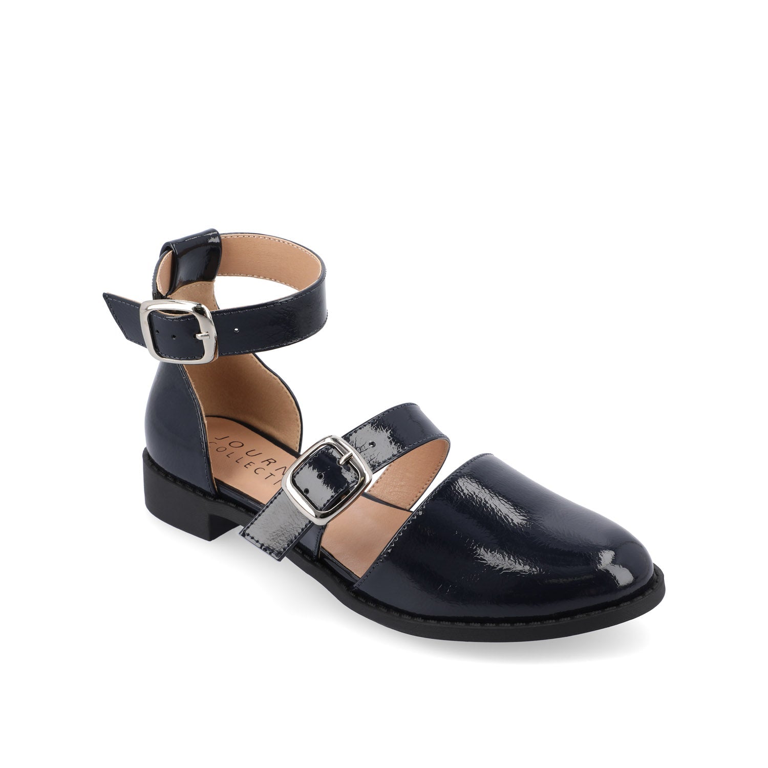 CONSTANCE MARY JANE LOAFER FLAT IN PATENT - Navy Nubuck