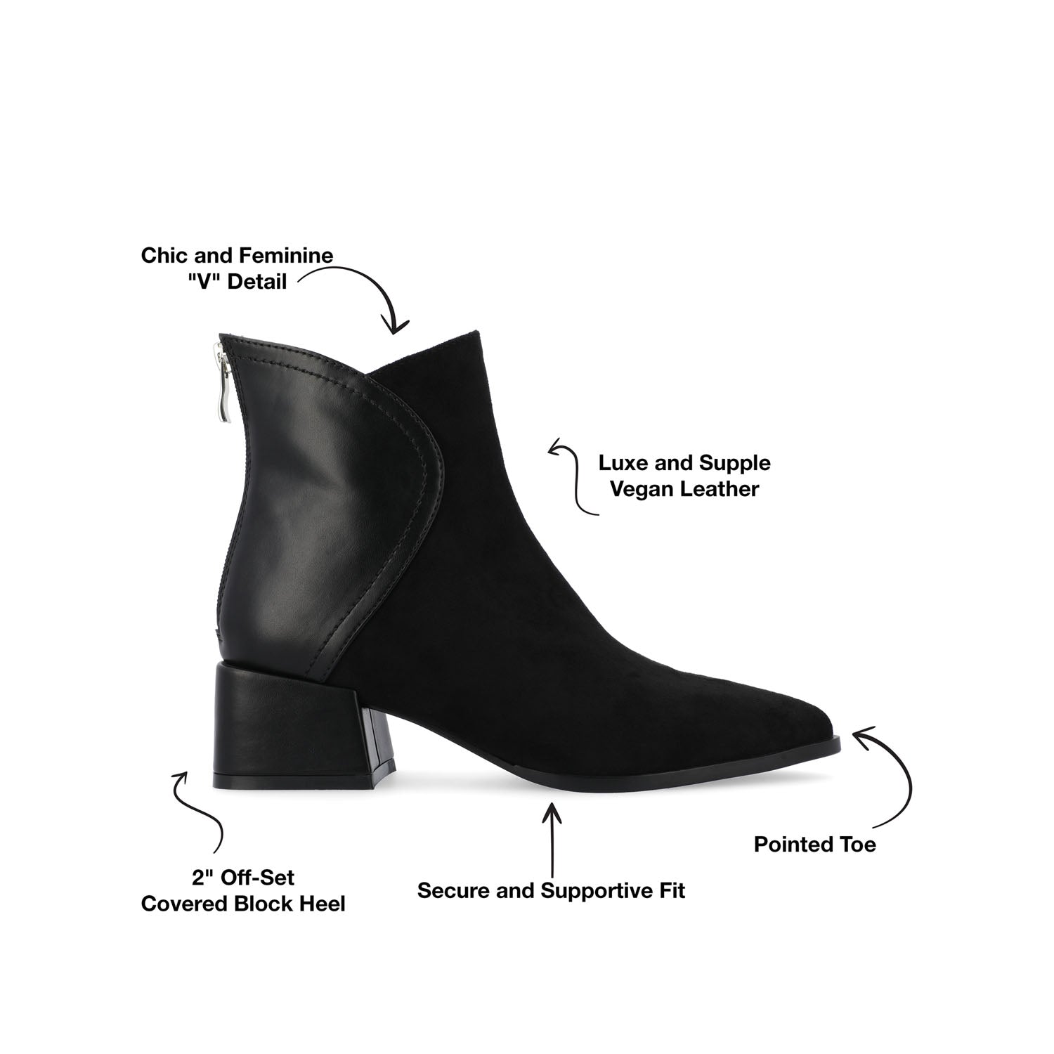 CONSUELLO POINTED TOE BOOTIES IN VEGAN LEATHER - Black