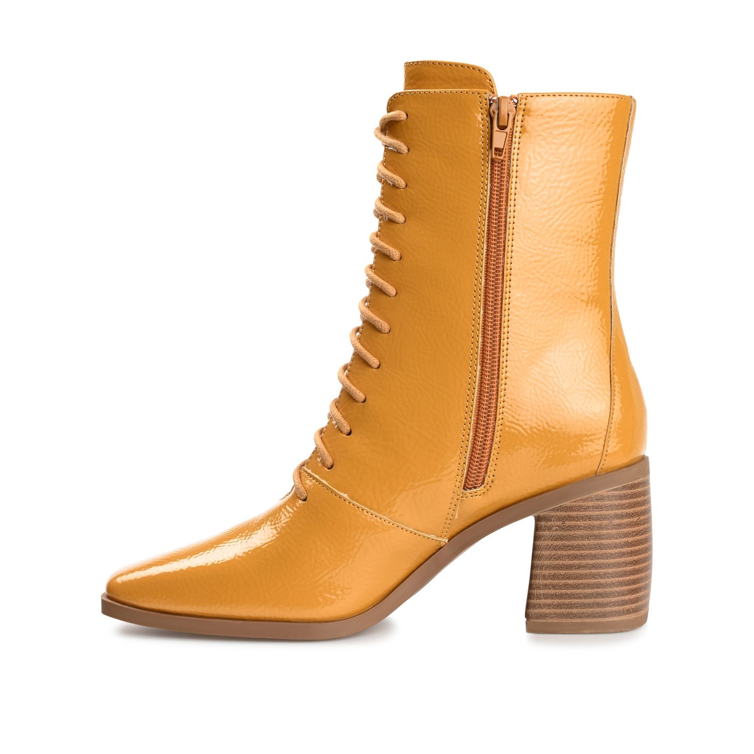 COVVA LACE-UP BOOTIES IN WIDE - Mustard Patent