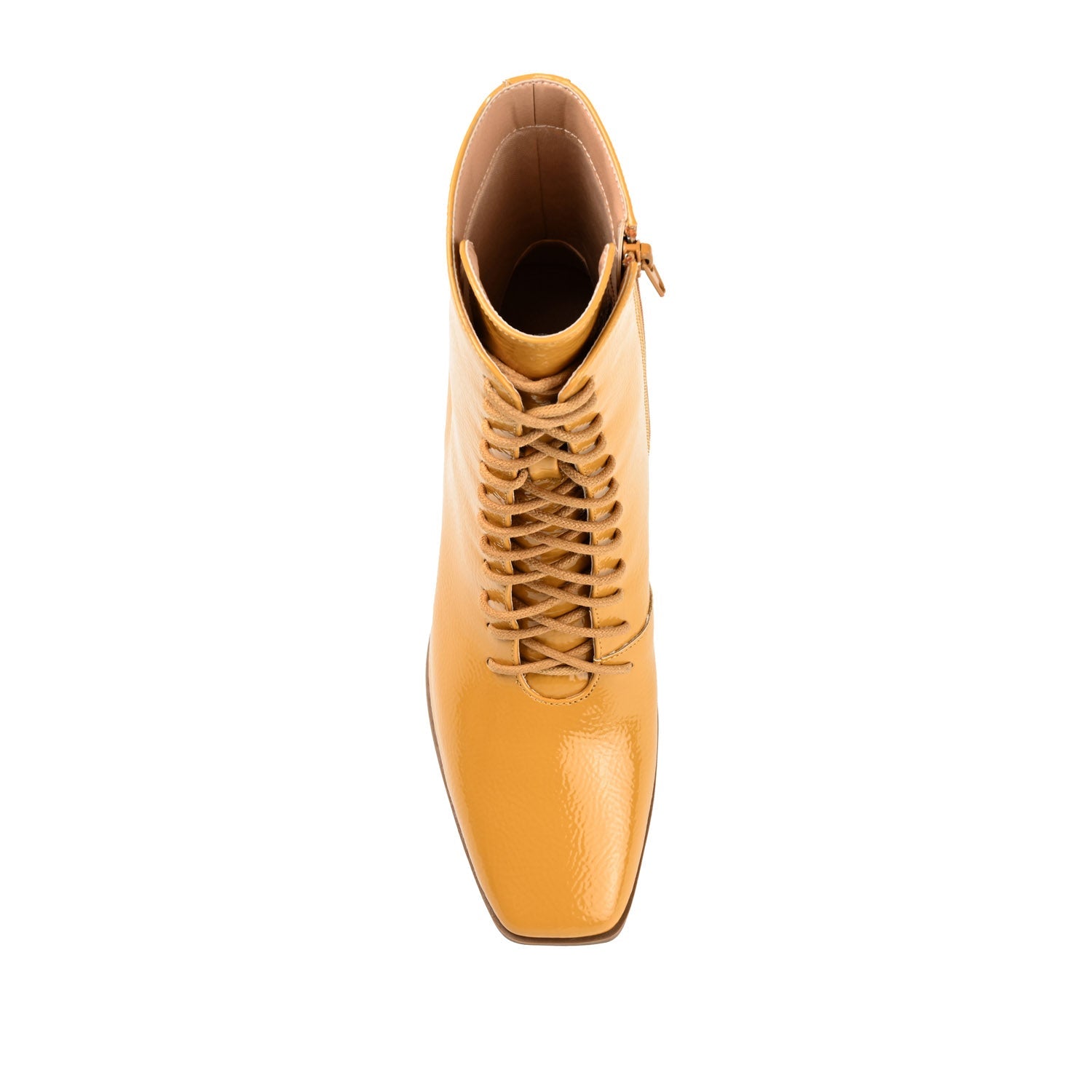 COVVA LACE-UP BOOTIES IN PATENT - Mustard Patent