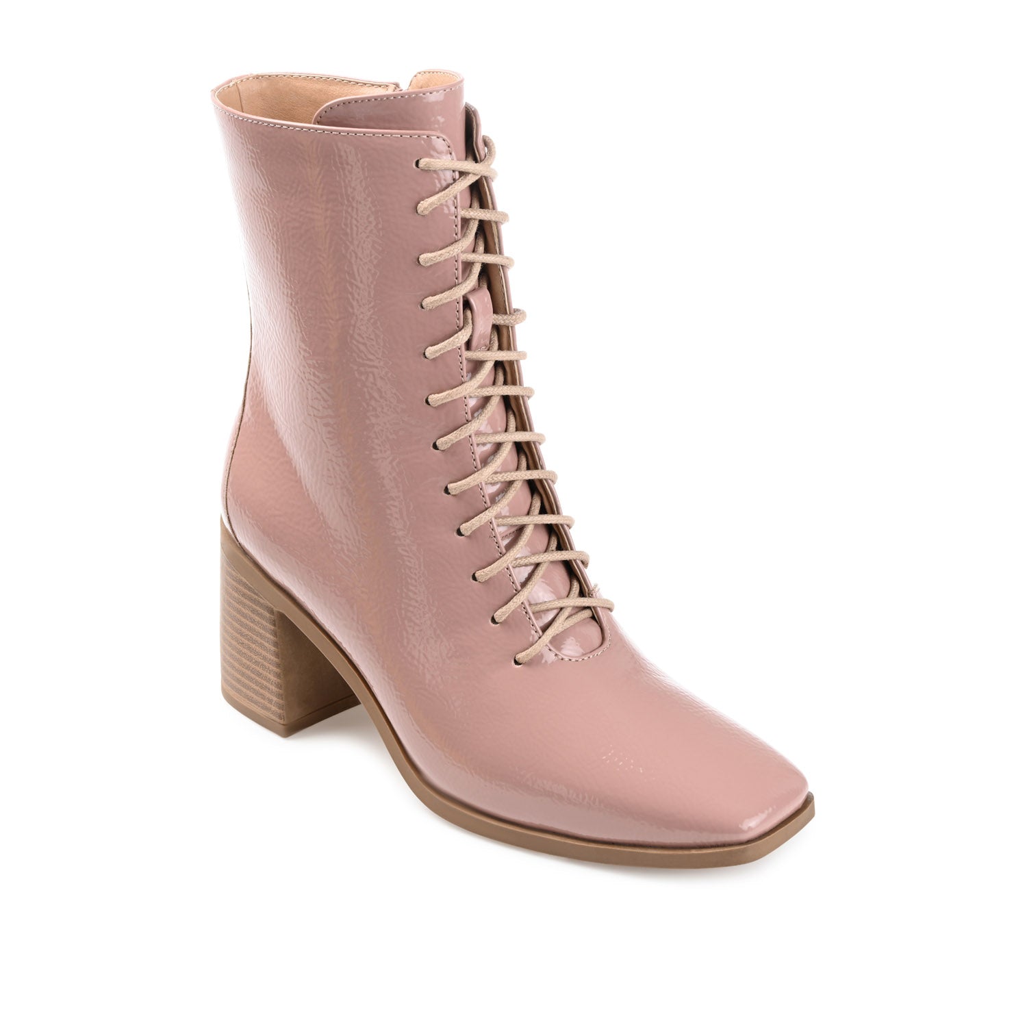 COVVA LACE-UP BOOTIES IN PATENT - Rose Patent