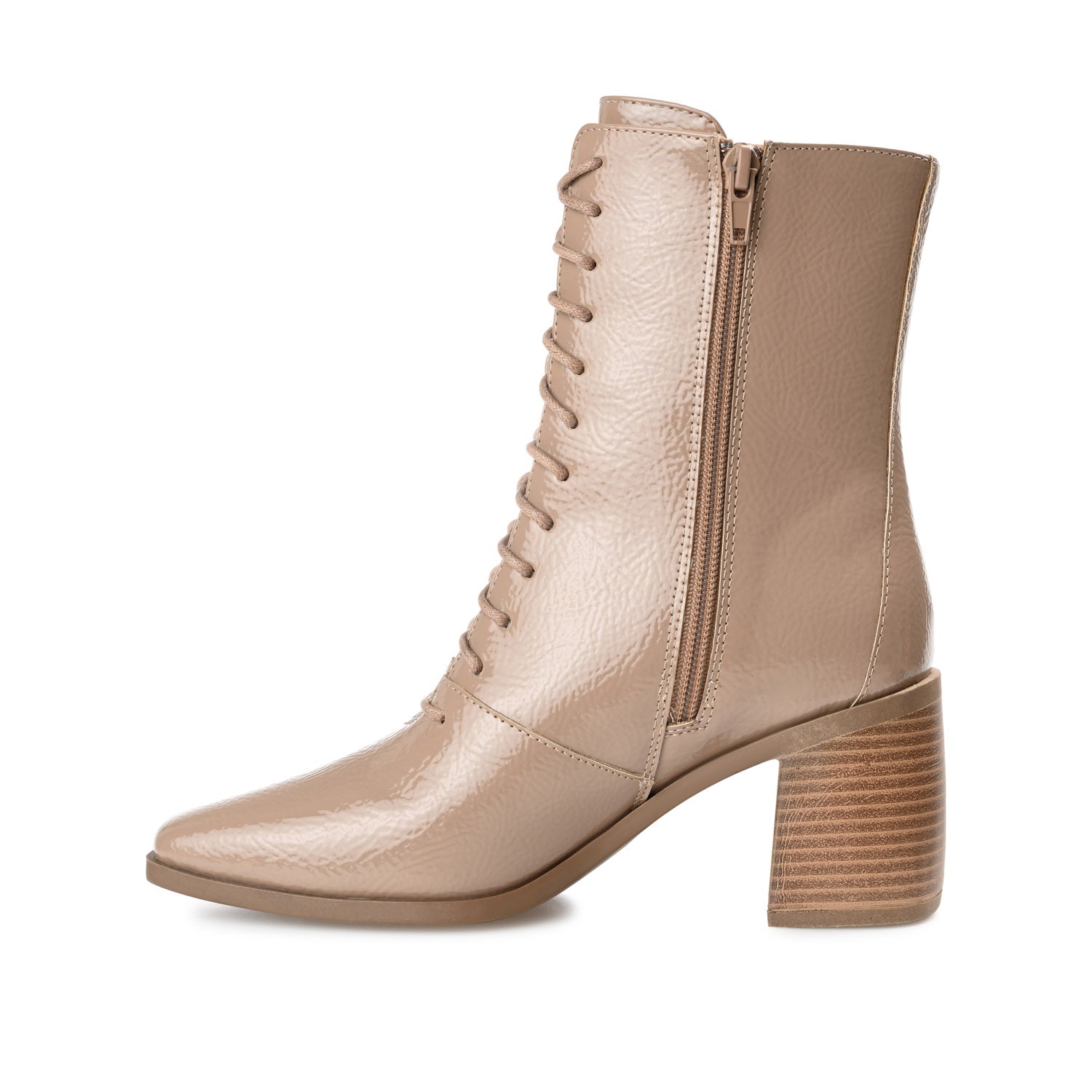 COVVA LACE-UP BOOTIES IN WIDE - Taupe Patent