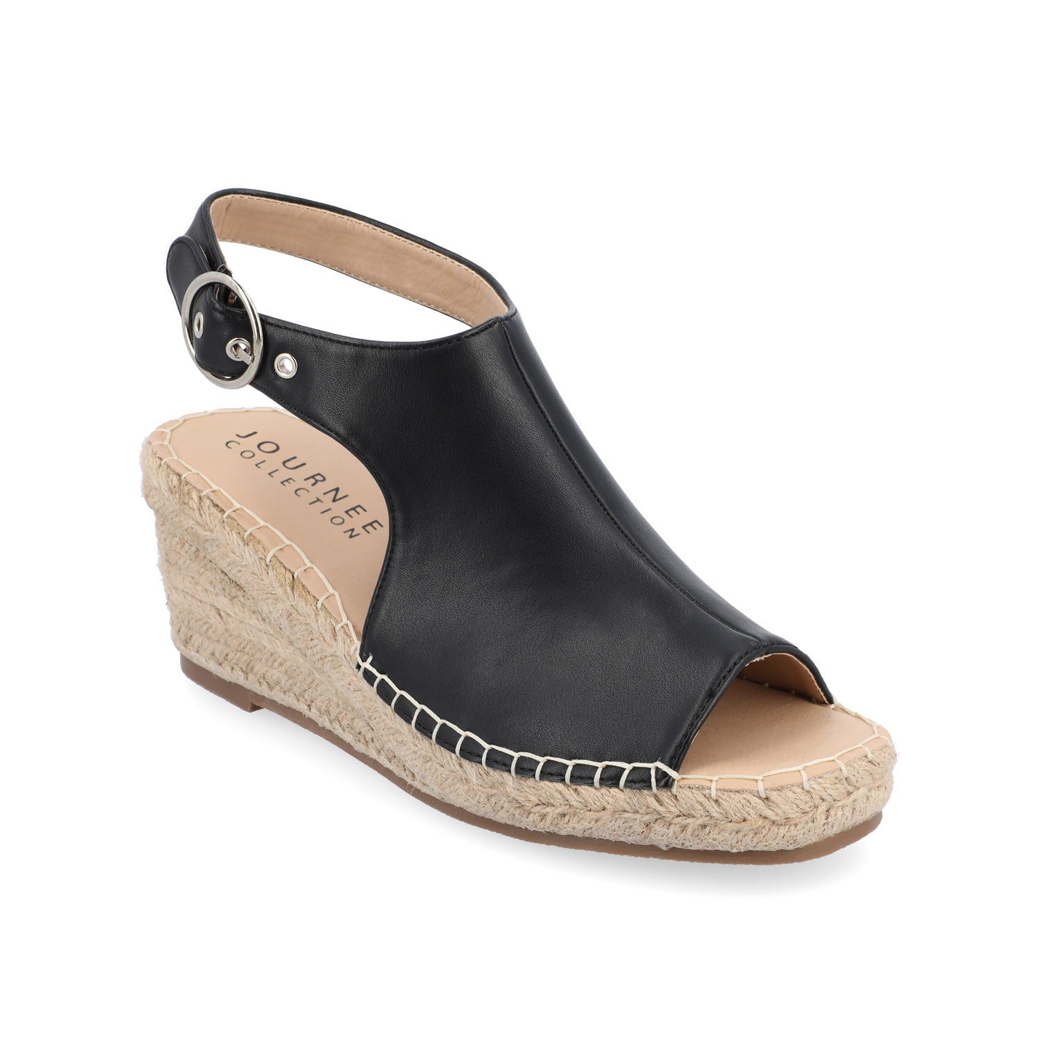CREW ESPADRILLE WEDGE HEEL SANDALS IN WIDE - Black PU