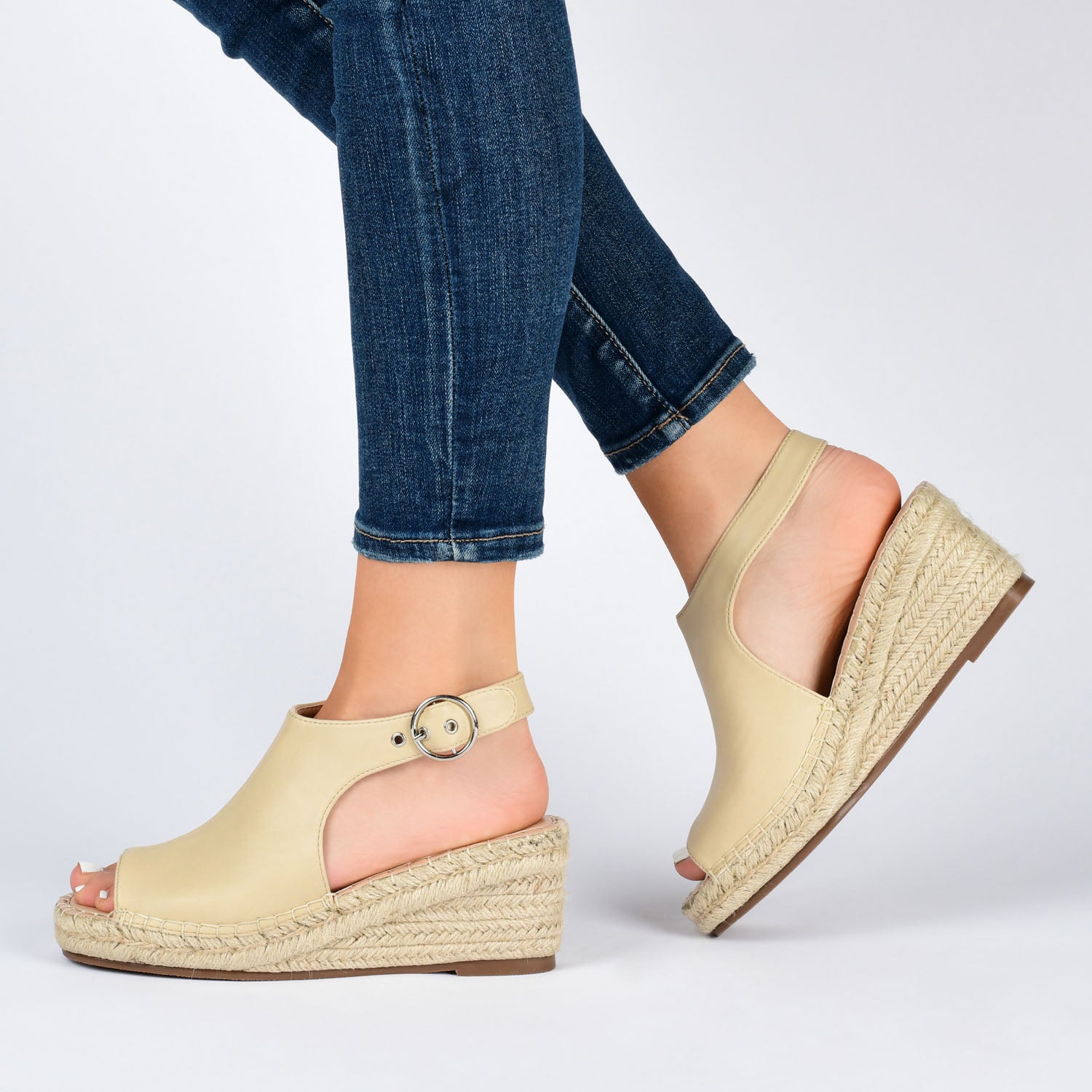 CREW ESPADRILLE WEDGE HEELED SANDALS - Nude PU