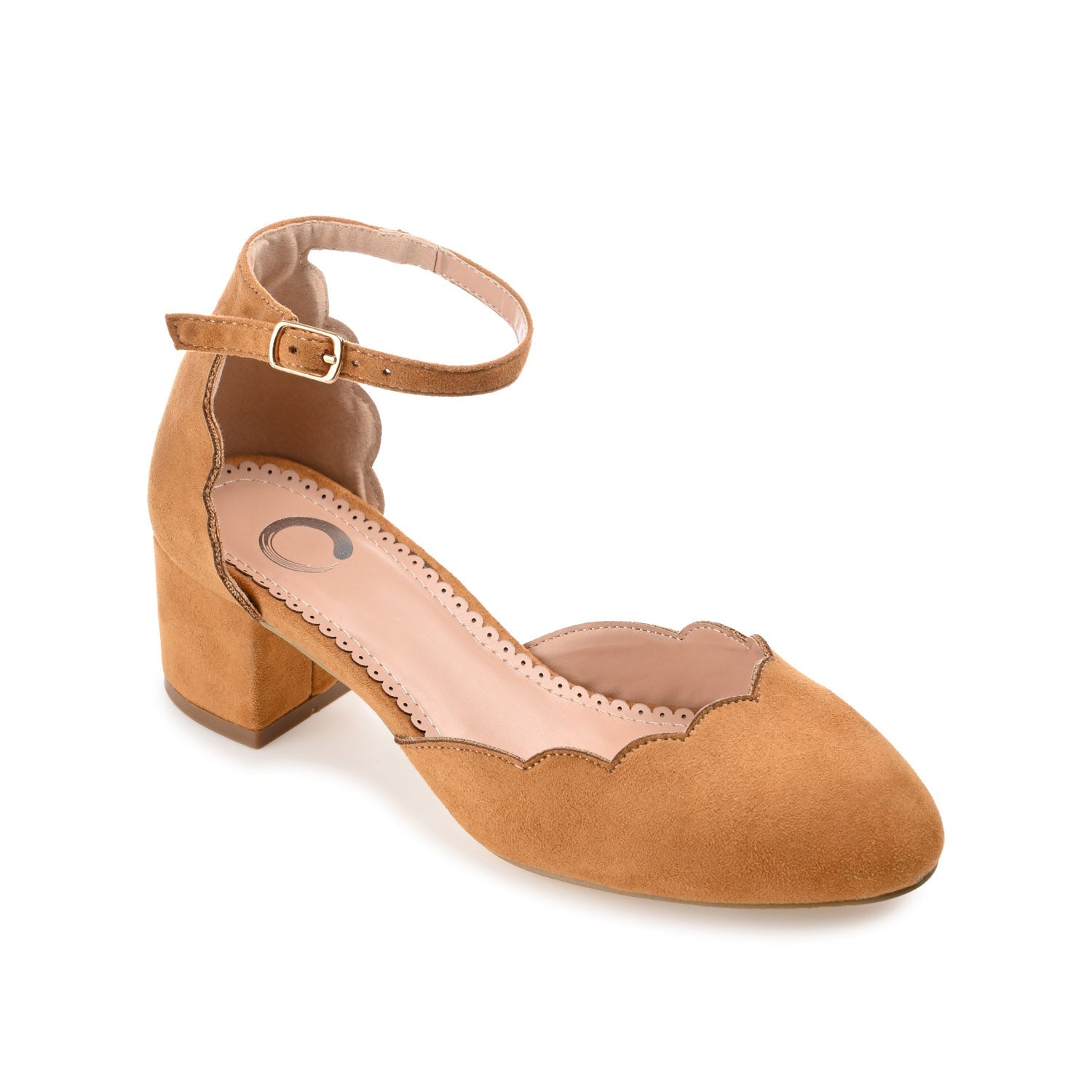 EDNA BLOCK HEEL D'ORSAY IN WIDE - Cognac Faux Suede