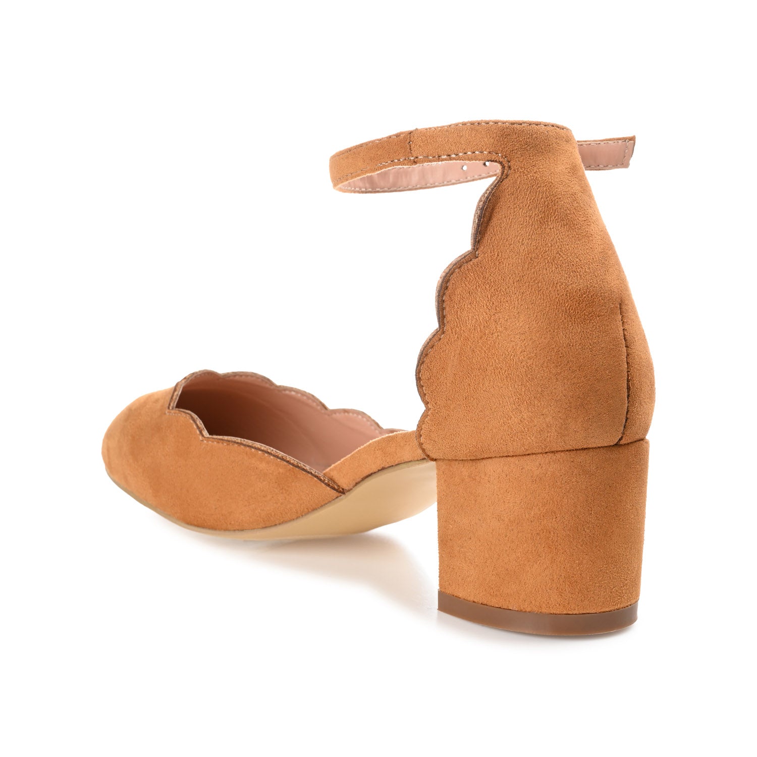 EDNA BLOCK HEEL D'ORSAY IN WIDE - Cognac Faux Suede