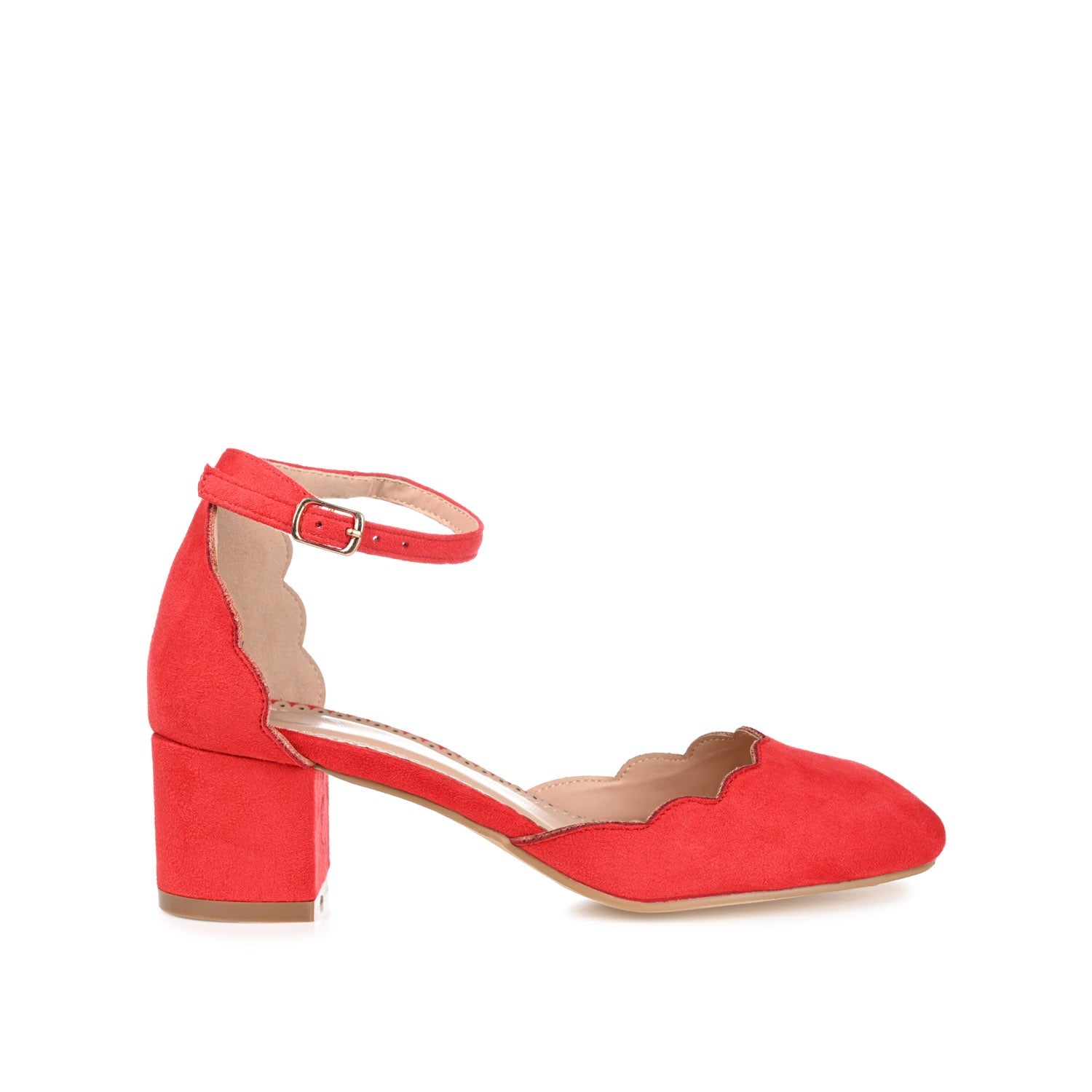 EDNA D'ORSAY PUMP HEELS IN FAUX SUEDE - Red Faux Suede