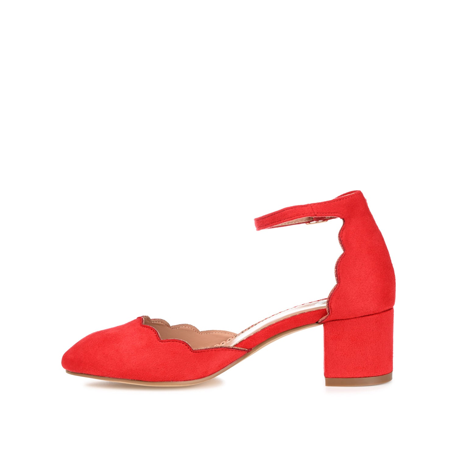 EDNA BLOCK HEEL D'ORSAY IN WIDE - Red Faux Suede