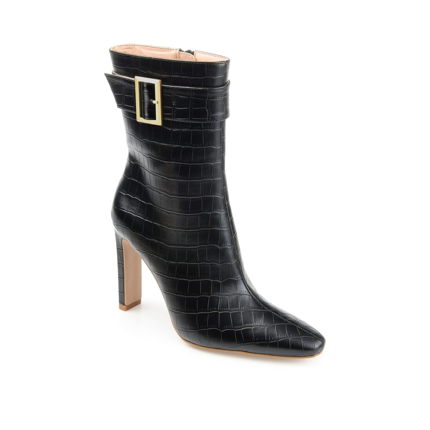 ELANIE ZIP UP BOOTIE IN FAUX CROCO - Black