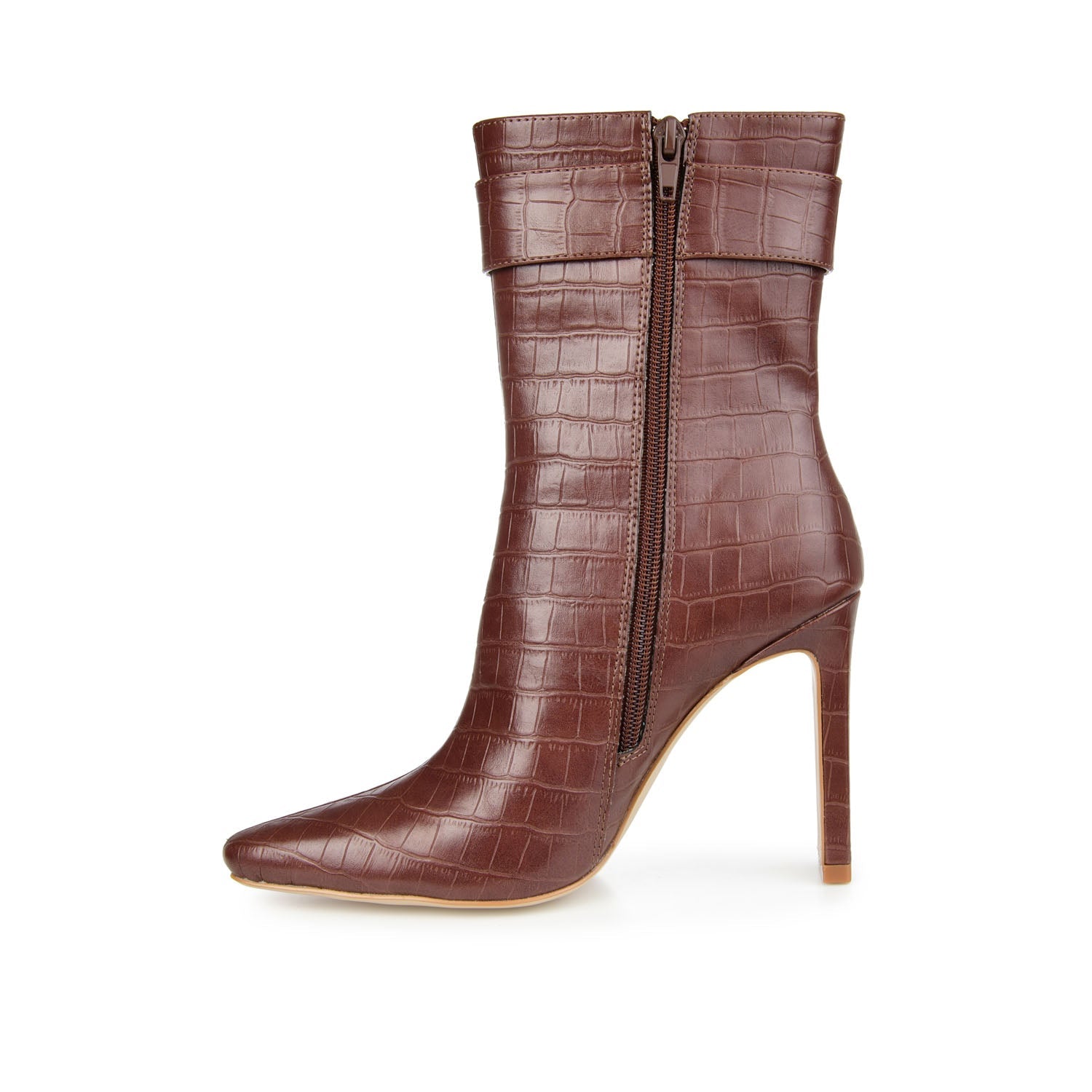 ELANIE ZIP UP BOOTIE IN FAUX CROCO - Brown