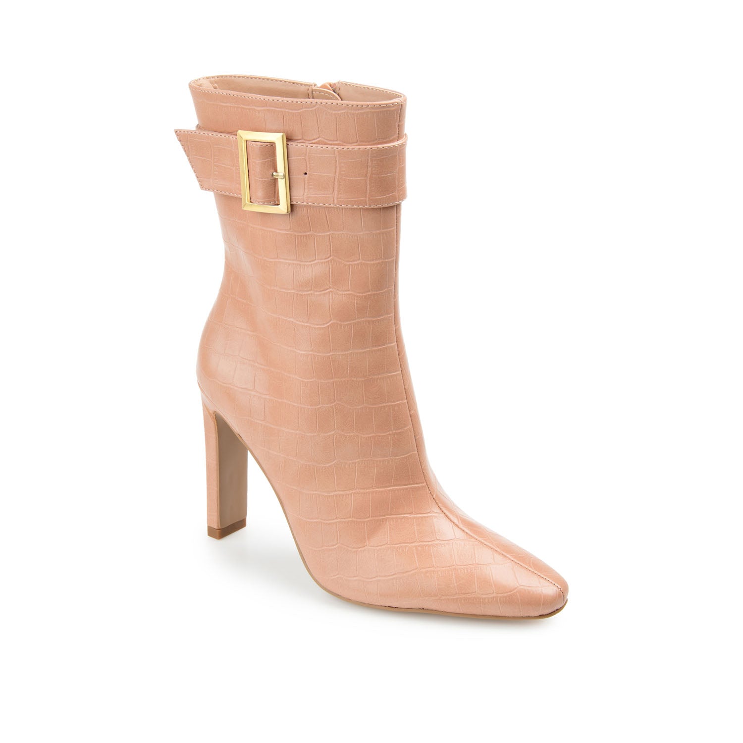 ELANIE ZIP UP BOOTIE IN FAUX CROCO - Tan