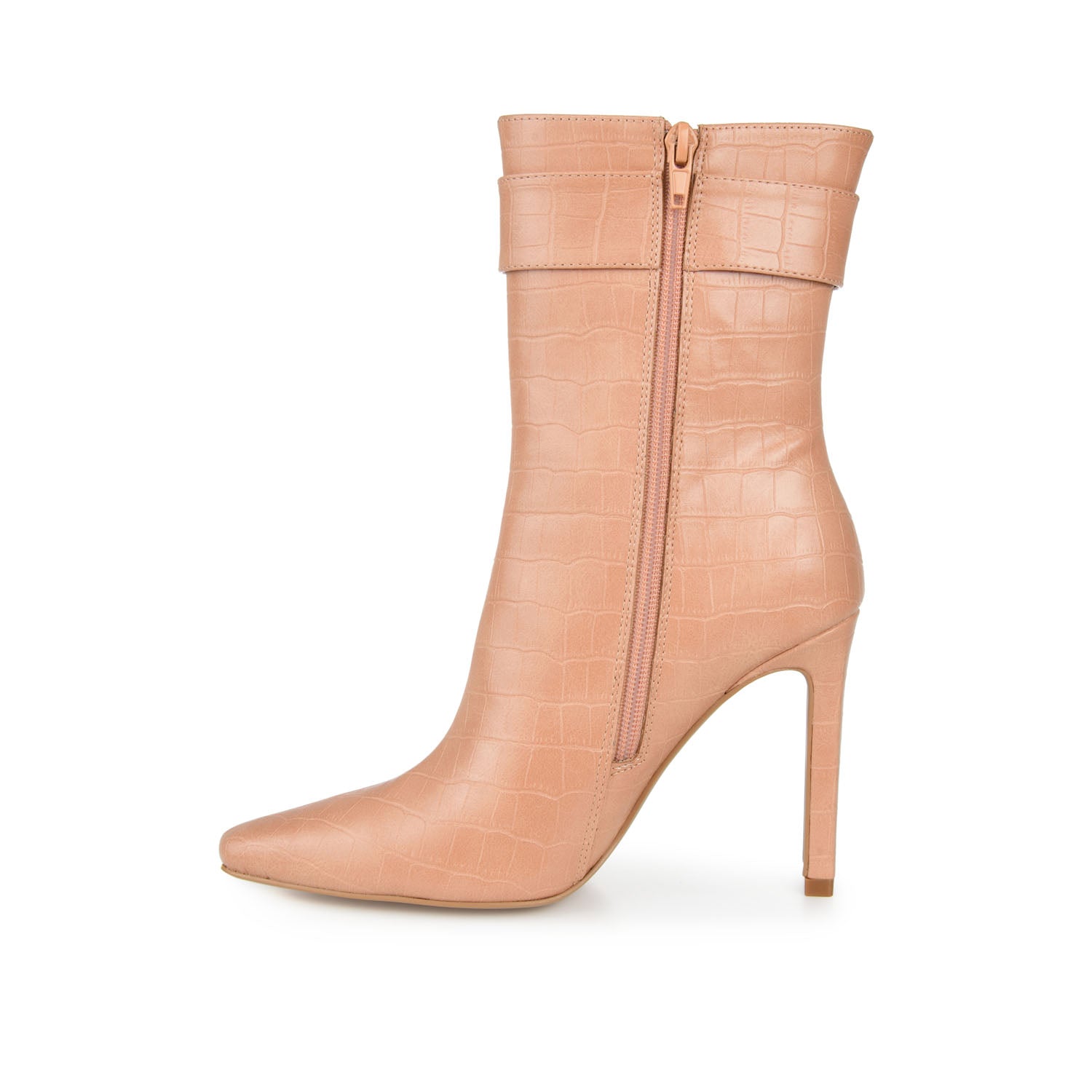 ELANIE ZIP UP BOOTIE IN FAUX CROCO - Tan