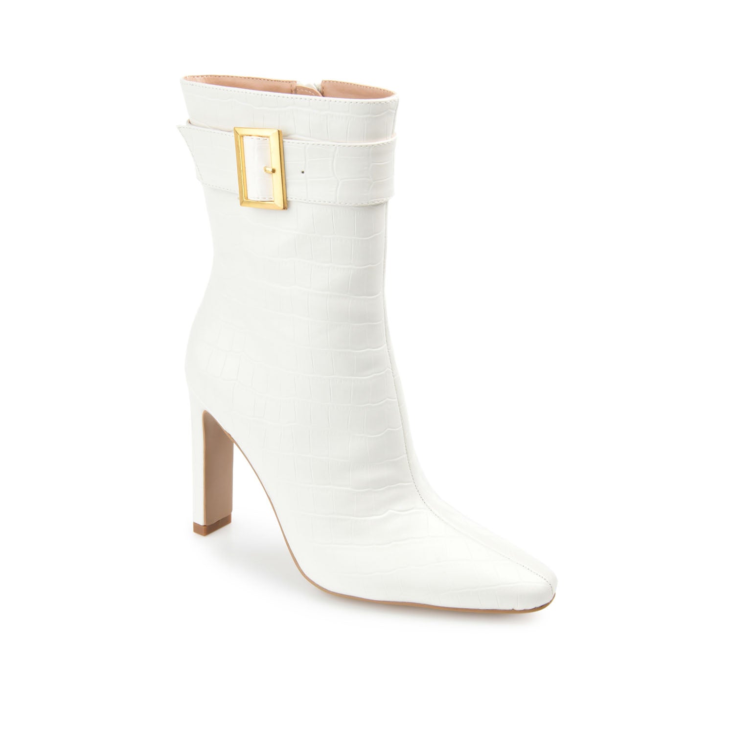 ELANIE ZIP UP BOOTIE IN FAUX CROCO - White