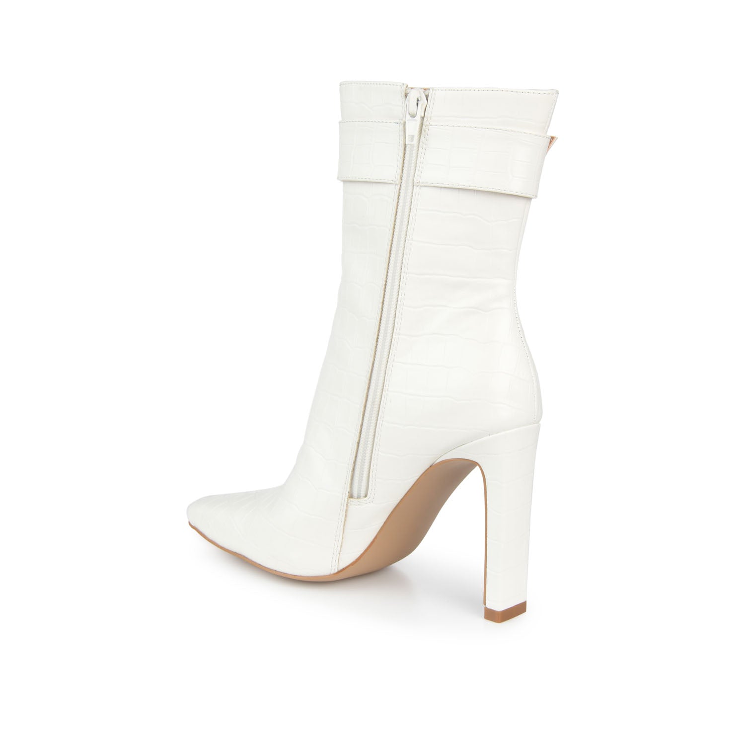 ELANIE ZIP UP BOOTIE IN FAUX CROCO - White