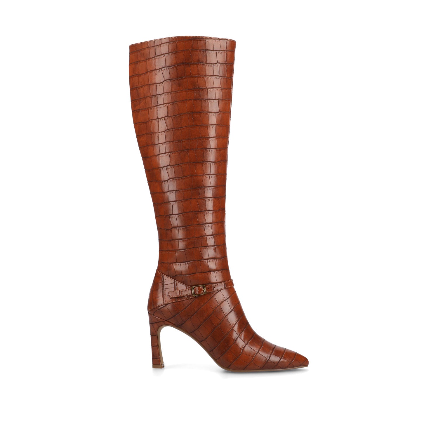brown high heel dress boots Journee Women's Elara Medium and Wide Width Knee Boots, Croco/Cognac 6 everyday-essentials Color:big red Melania Trump steps out sleek knee high silhouette