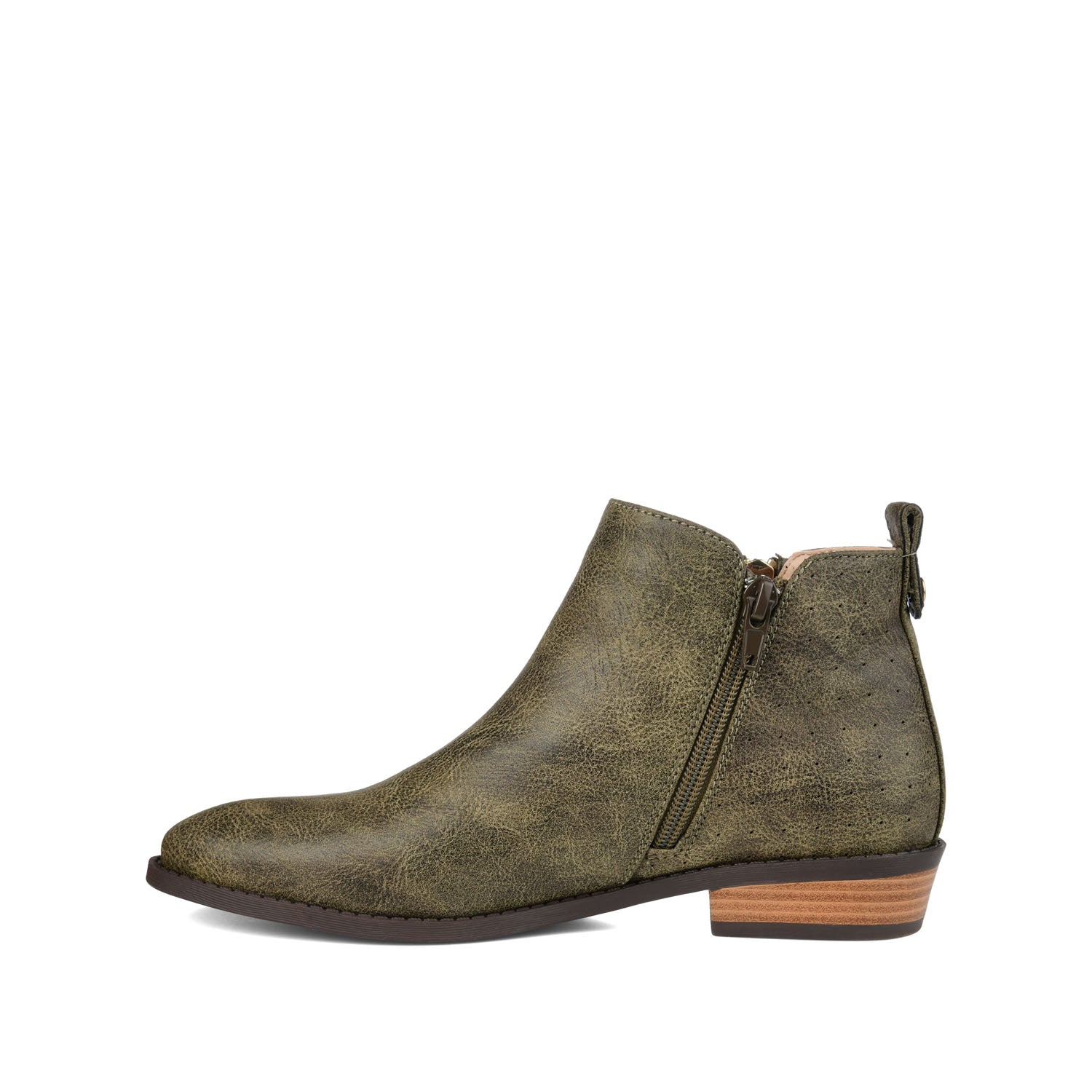 ELLIS ZIP UP VEGAN LEATHER BOOTIES IN WIDE - Olive