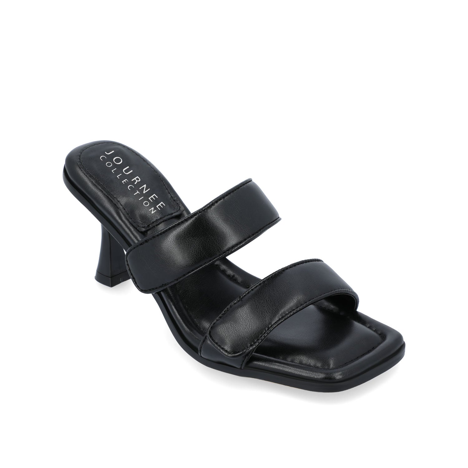 ESSEY HEELED DUAL STRAP SANDALS IN VEGAN LEATHER