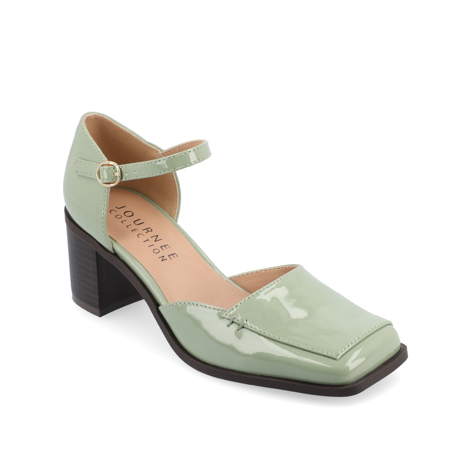 EVANGELINE BLOCK D'ORSAY HEELS IN PATENT - Patent Green