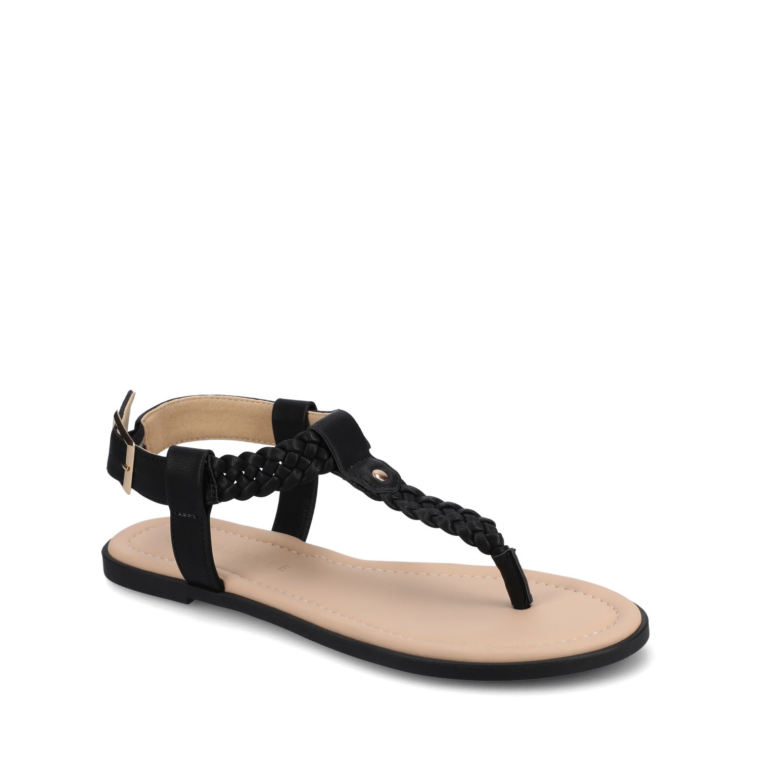 GENEVIVE T-STRAP SANDALS IN VEGAN LEATHER - Black
