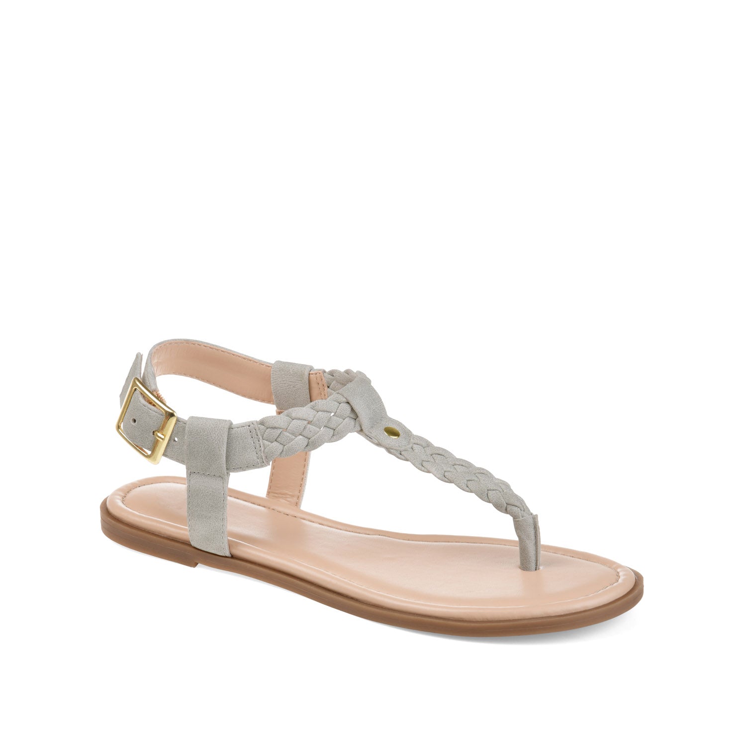 GENEVIVE T-STRAP SANDALS IN VEGAN LEATHER - Grey