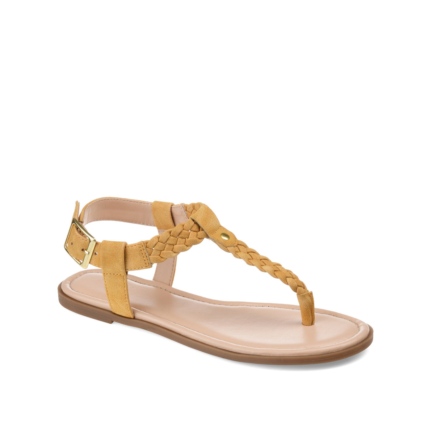 GENEVIVE T-STRAP SANDALS IN VEGAN LEATHER - Mustard2 PU