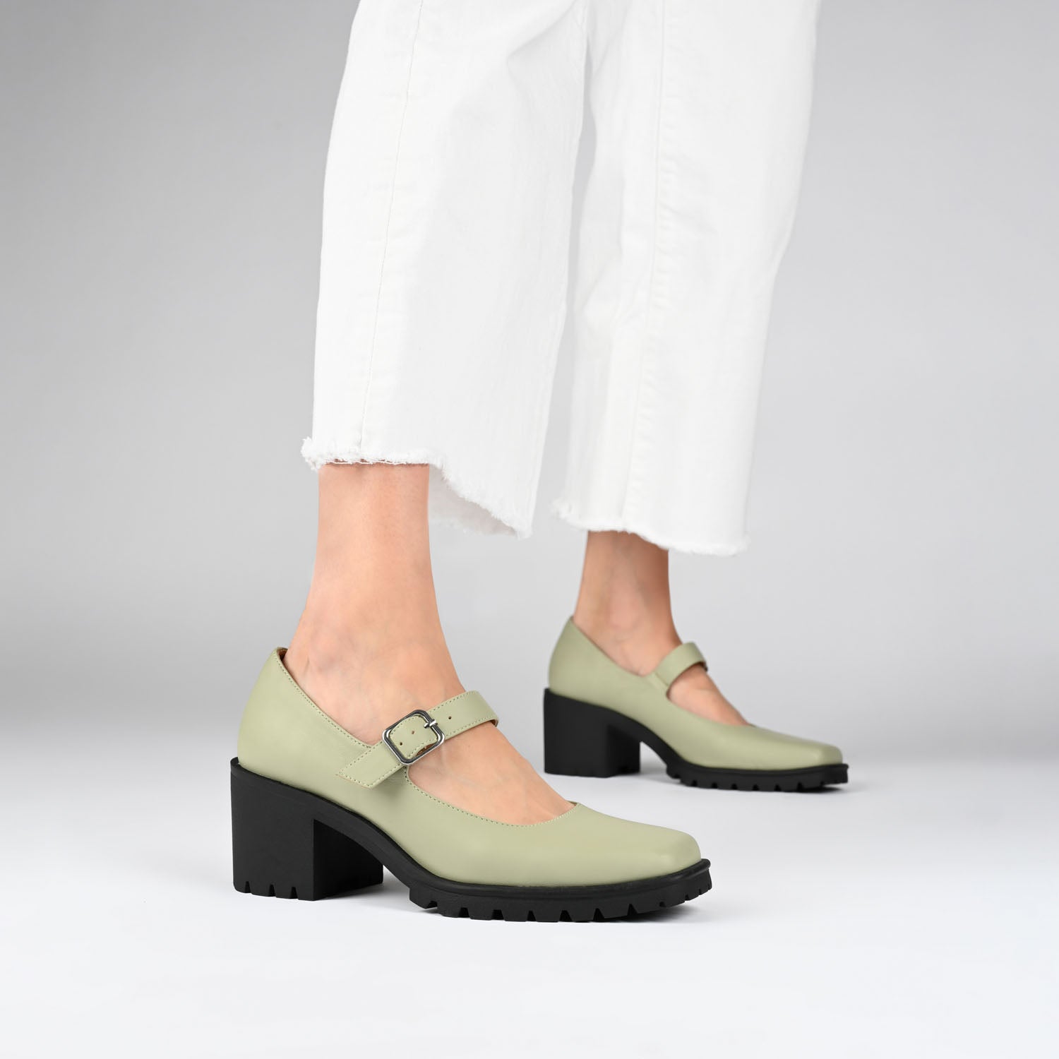 GLADYS MARY JANE HEELS IN VEGAN LEATHER - Green PU