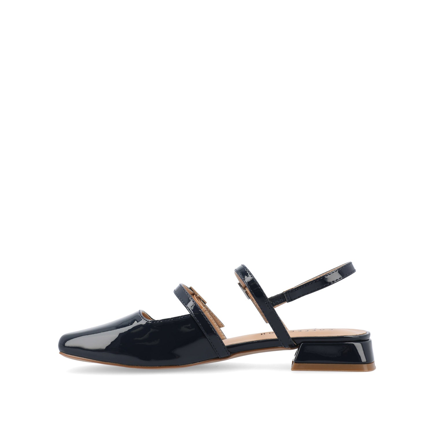 GRETCHENN HEELED FLATS IN PATENT - Navy Nubuck