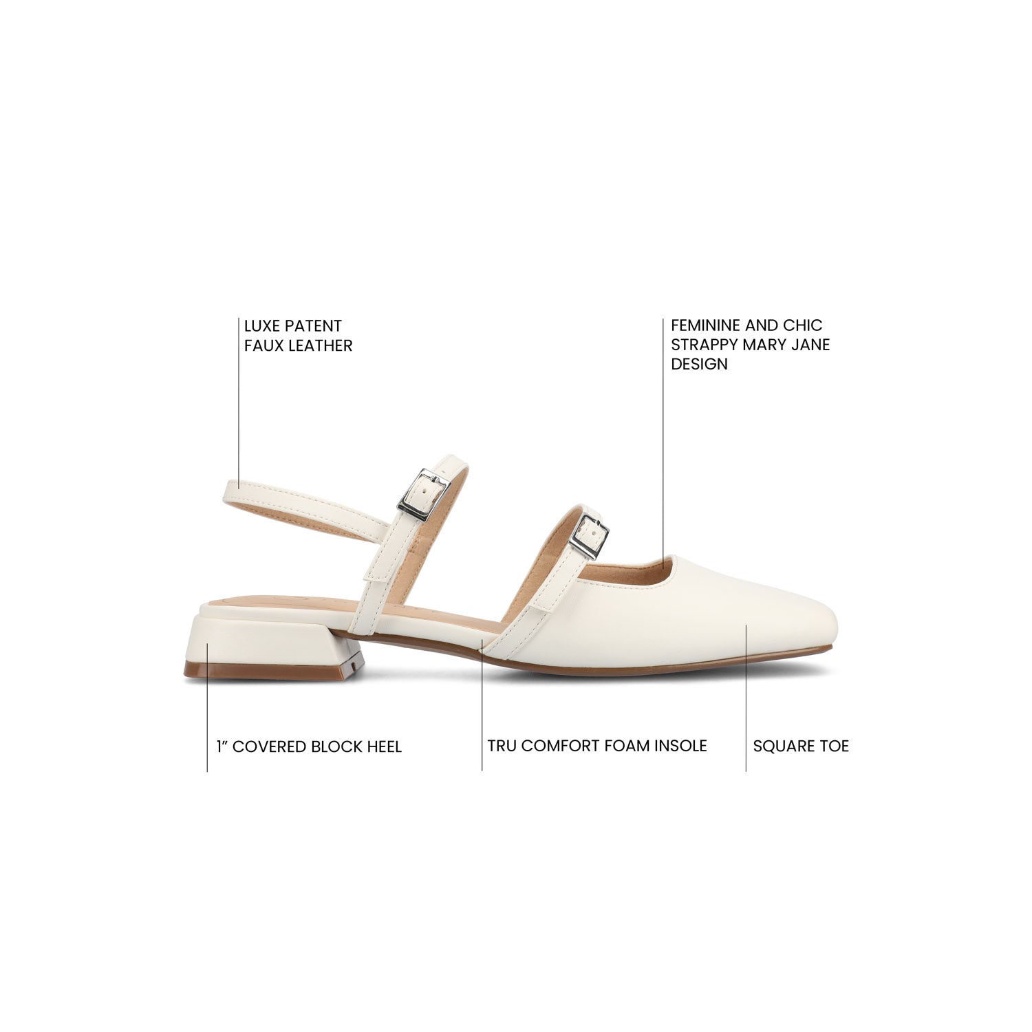 GRETCHENN HEELED FLATS IN VEGAN LEATHER IN WIDE - White PU
