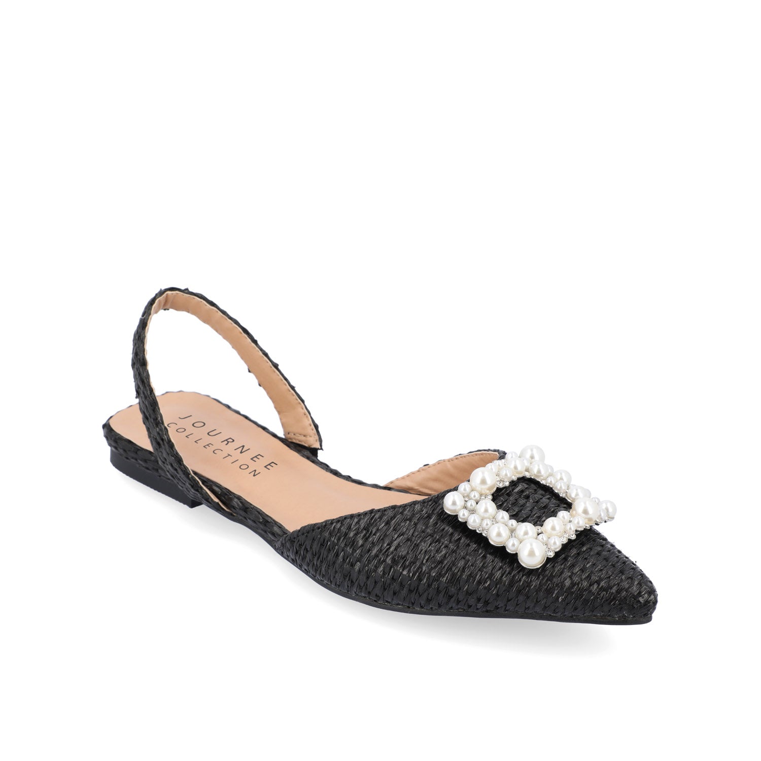 HANNAE SLINGBACK FLATS - Black Faux Raffia