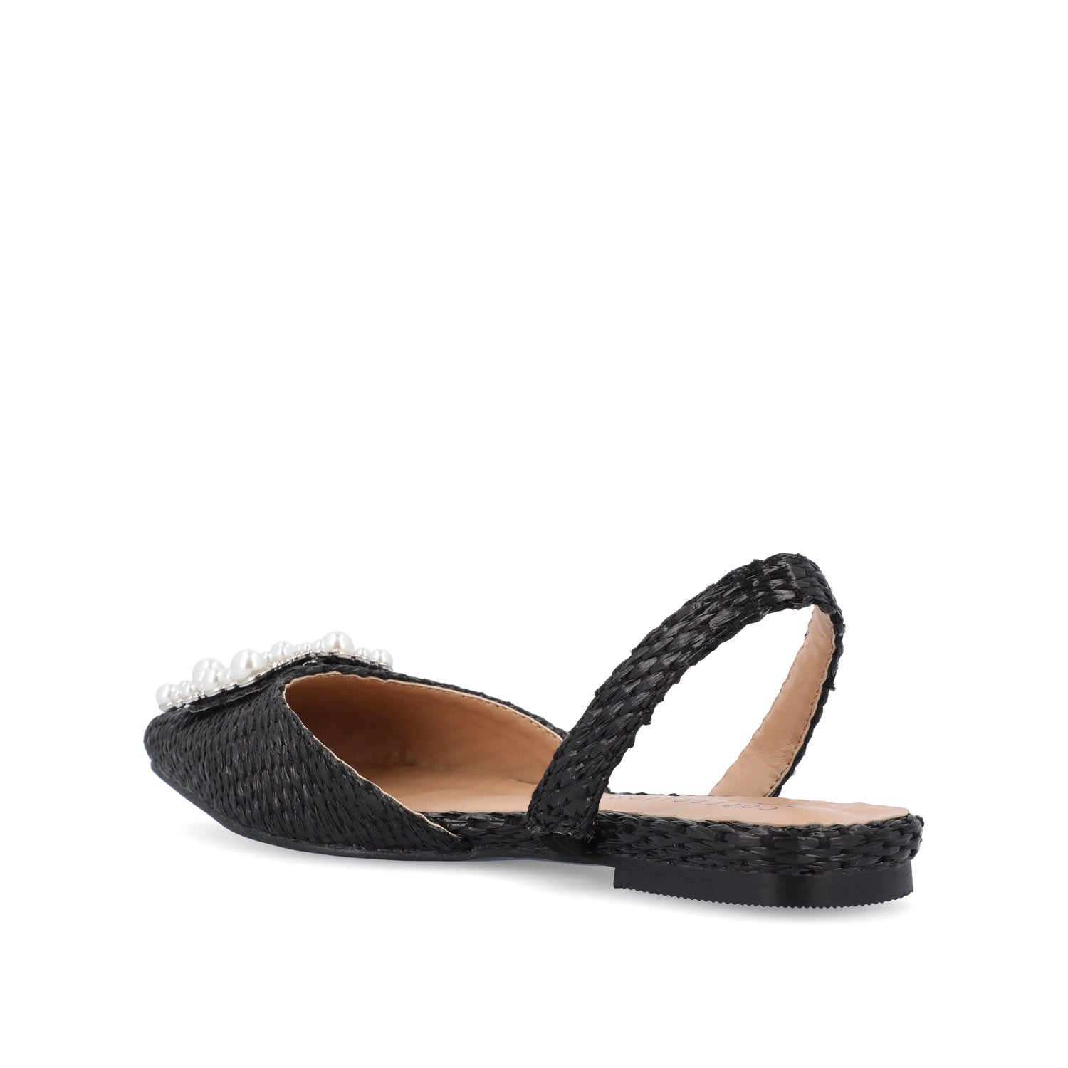 HANNAE SLINGBACK FLATS IN WIDE - Black Faux Raffia