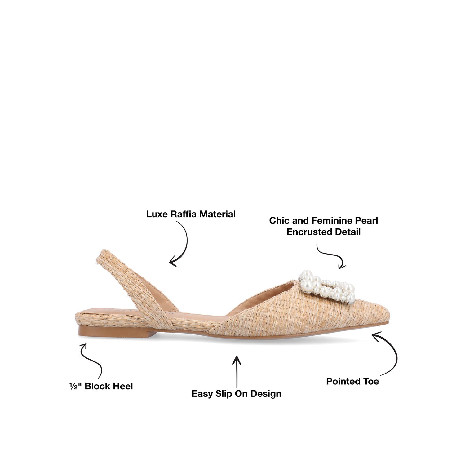 HANNAE SLINGBACK FLATS IN WIDE - Natural Faux Raffia