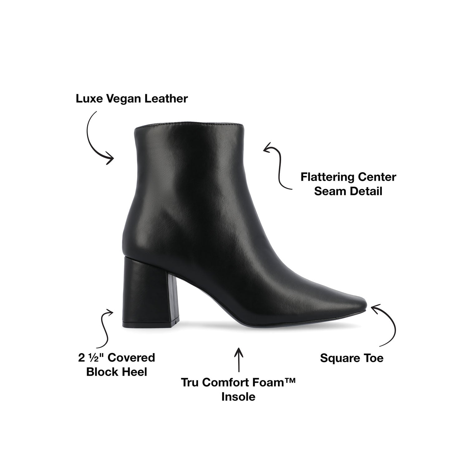 HAYLINN SQUARE TOE BOOTIES IN VEGAN LEATHER