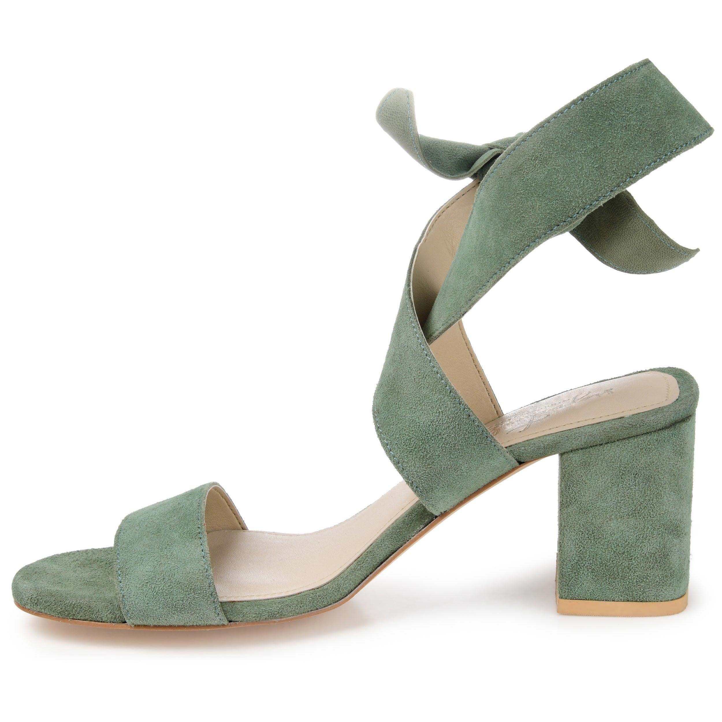 HETHER STRAPPY BLOCK HEELS IN SUEDE - Green