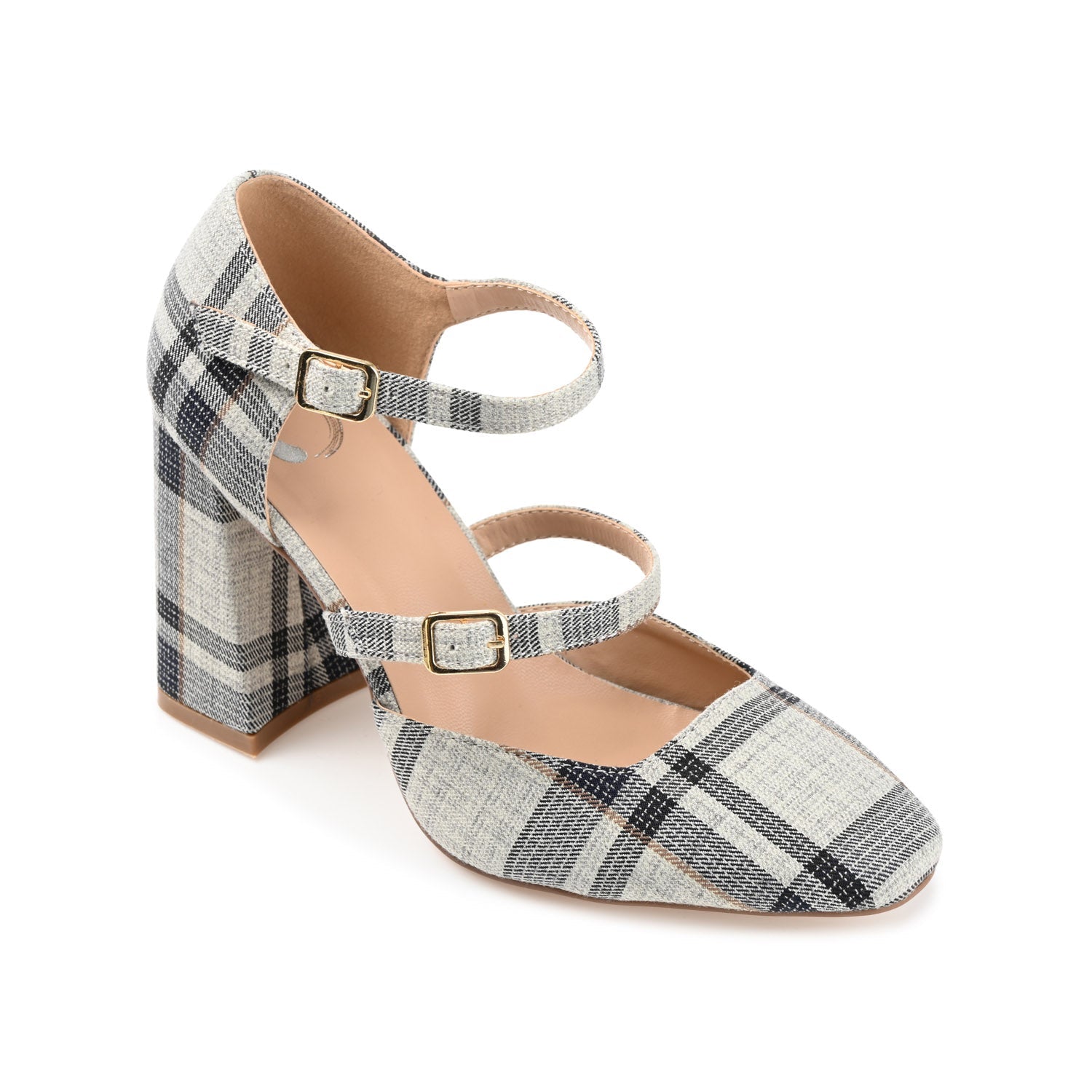 ISADORAH FABRIC HEELS IN WIDE - Black Plaid