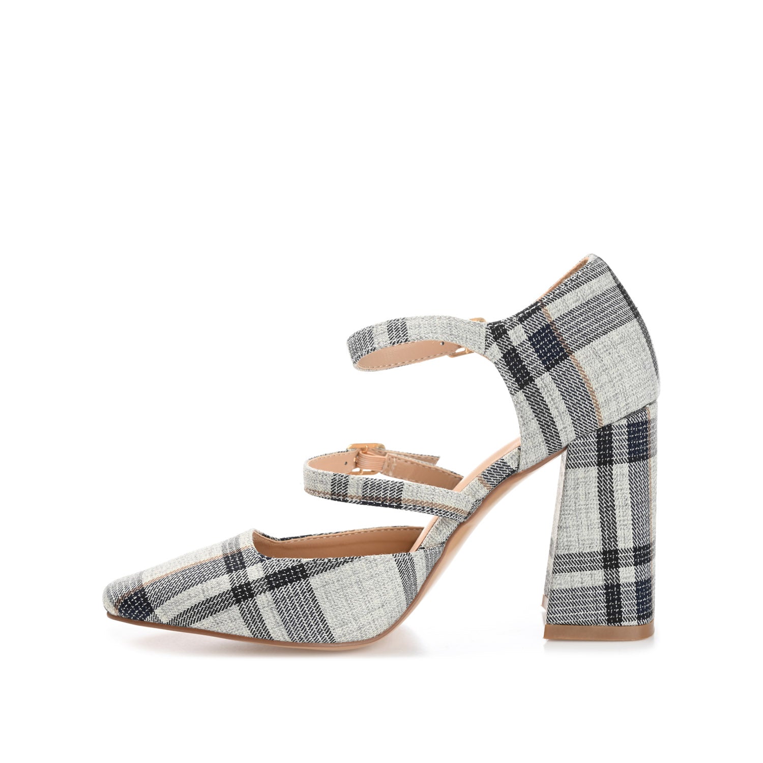 ISADORAH FABRIC HEELS IN WIDE - Black Plaid