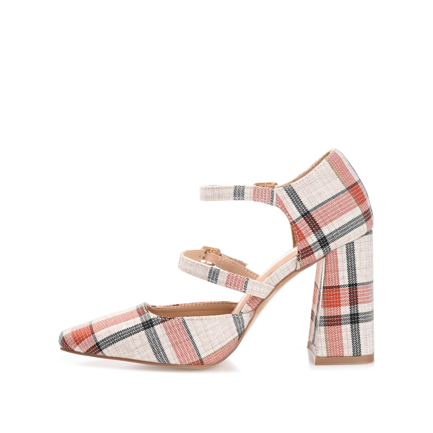 ISADORAH FABRIC HEELS IN WIDE - Tan Plaid