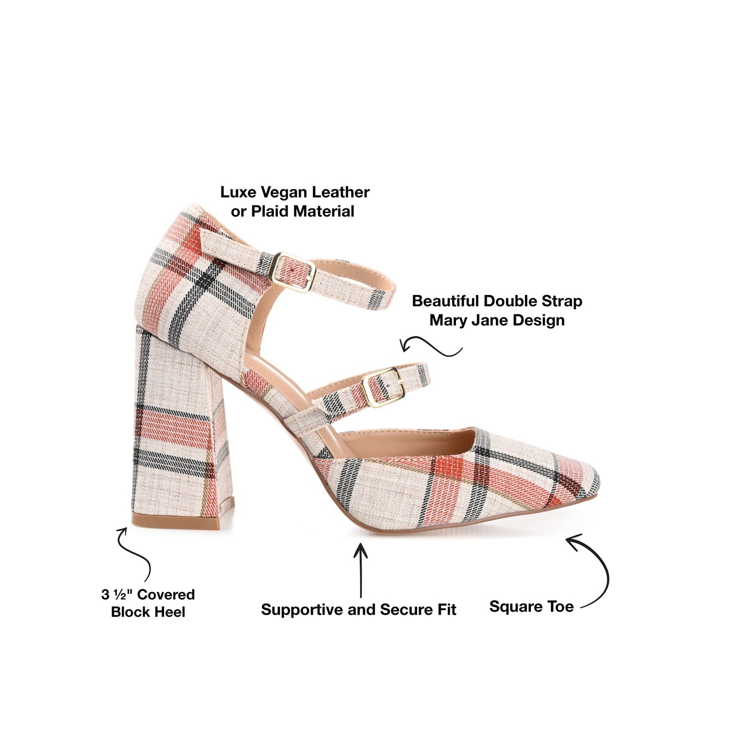 ISADORAH MARY JANE HEELS IN FABRIC - Tan Plaid