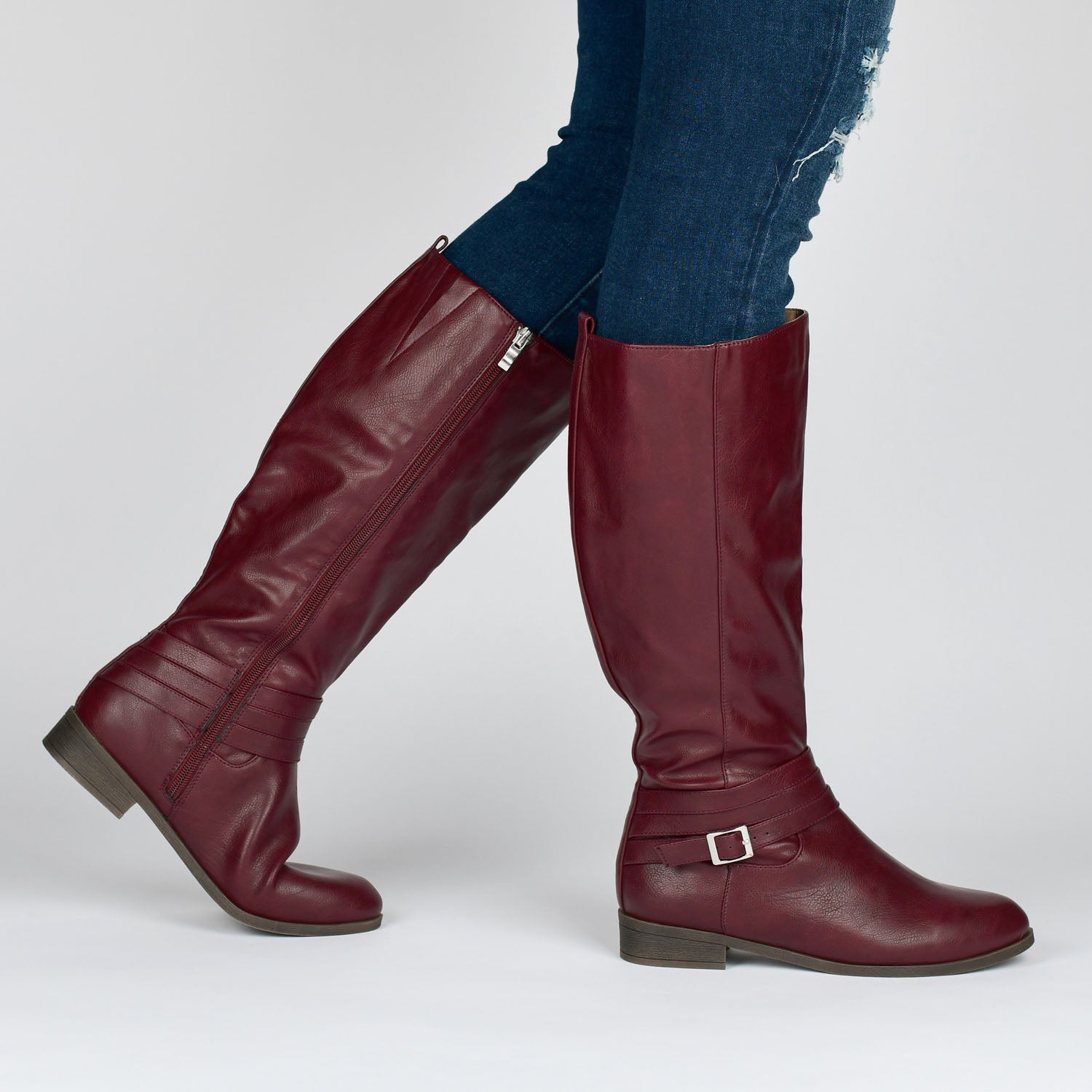 IVIE KNEE HIGH BOOTS IN VEGAN LEATHER - Wine PU