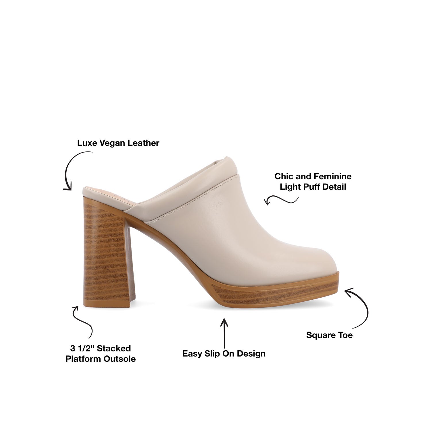 IZARA BLOCK HEELED MULES IN VEGAN LEATHER